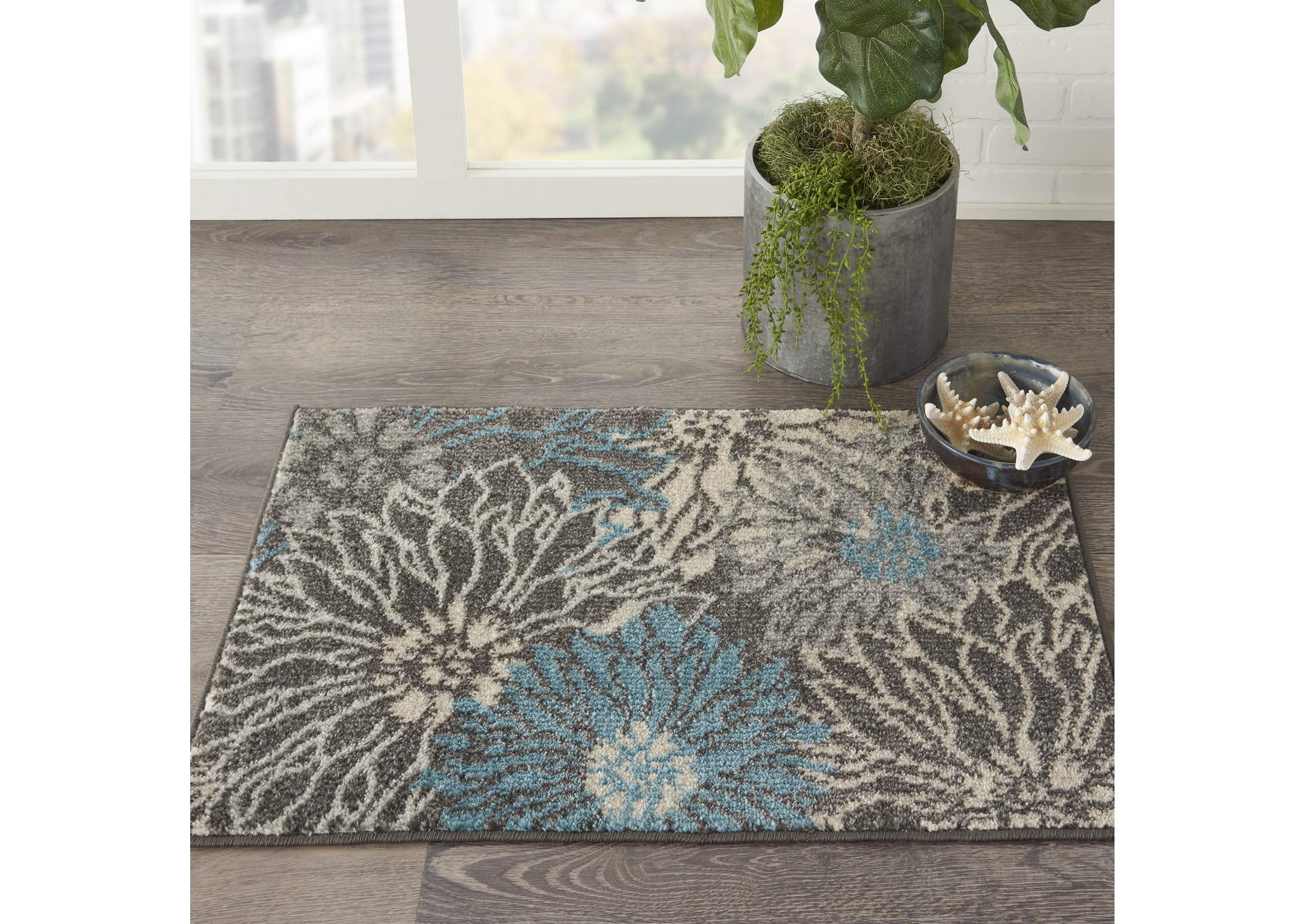 Nourison Passion 2' x 3' Charcoal and Blue Area Rug,Nourison