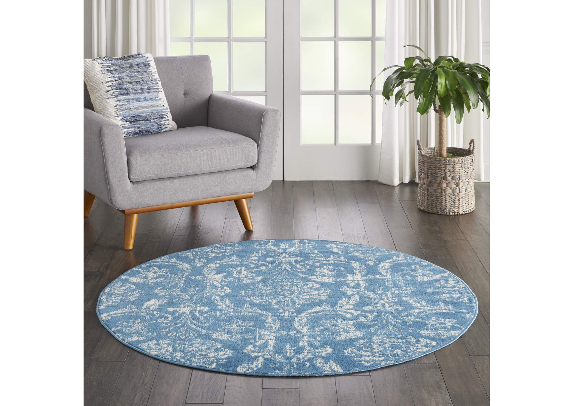 Nourison Jubilant JUB09 Blue 5' Round Farmhouse Area Rug,Nourison