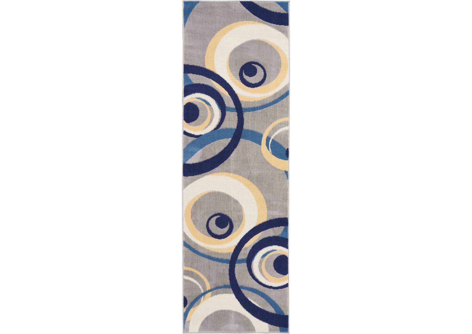 Nourison Grafix GRF21 Grey and Blue 8' Runner Hallway Rug,Nourison