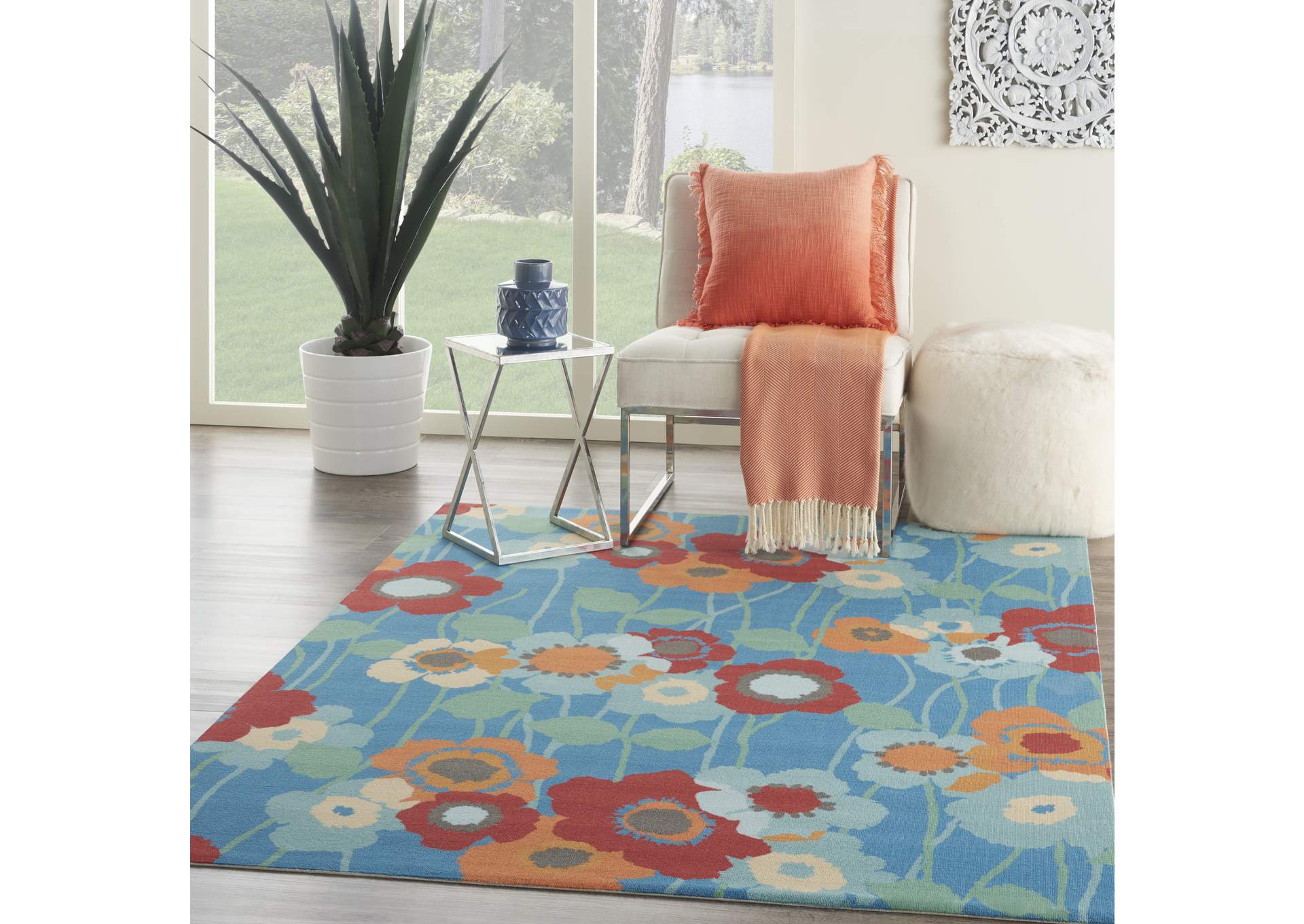 Waverly Sun N Shade SND27 Blue 4'x6' Area Rug,Nourison