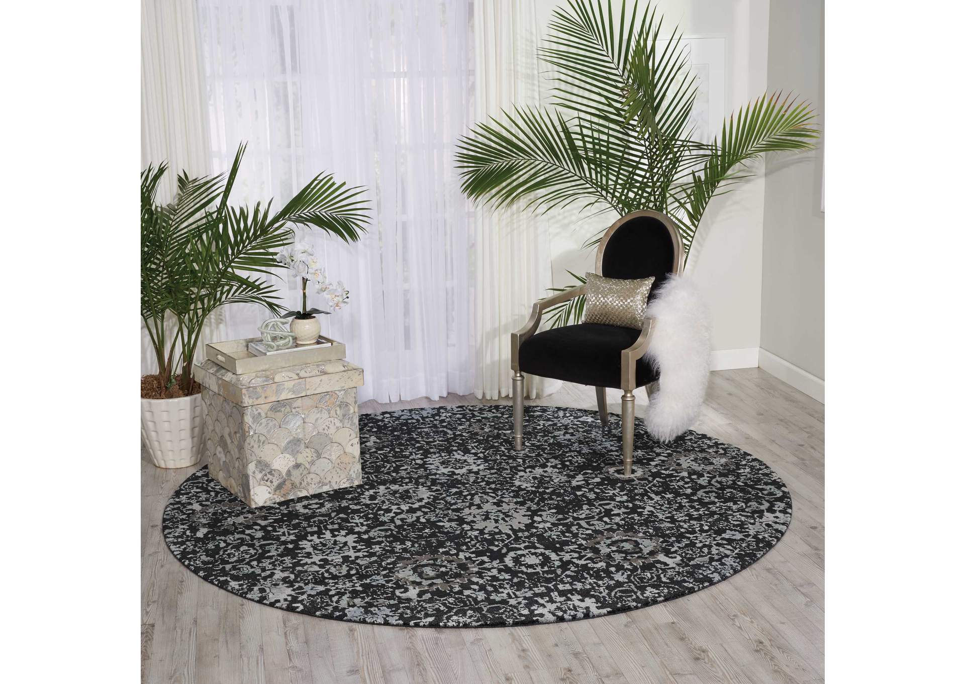 Nourison Twilight TWI13 Black and Grey 8' Round Large Rug,Nourison