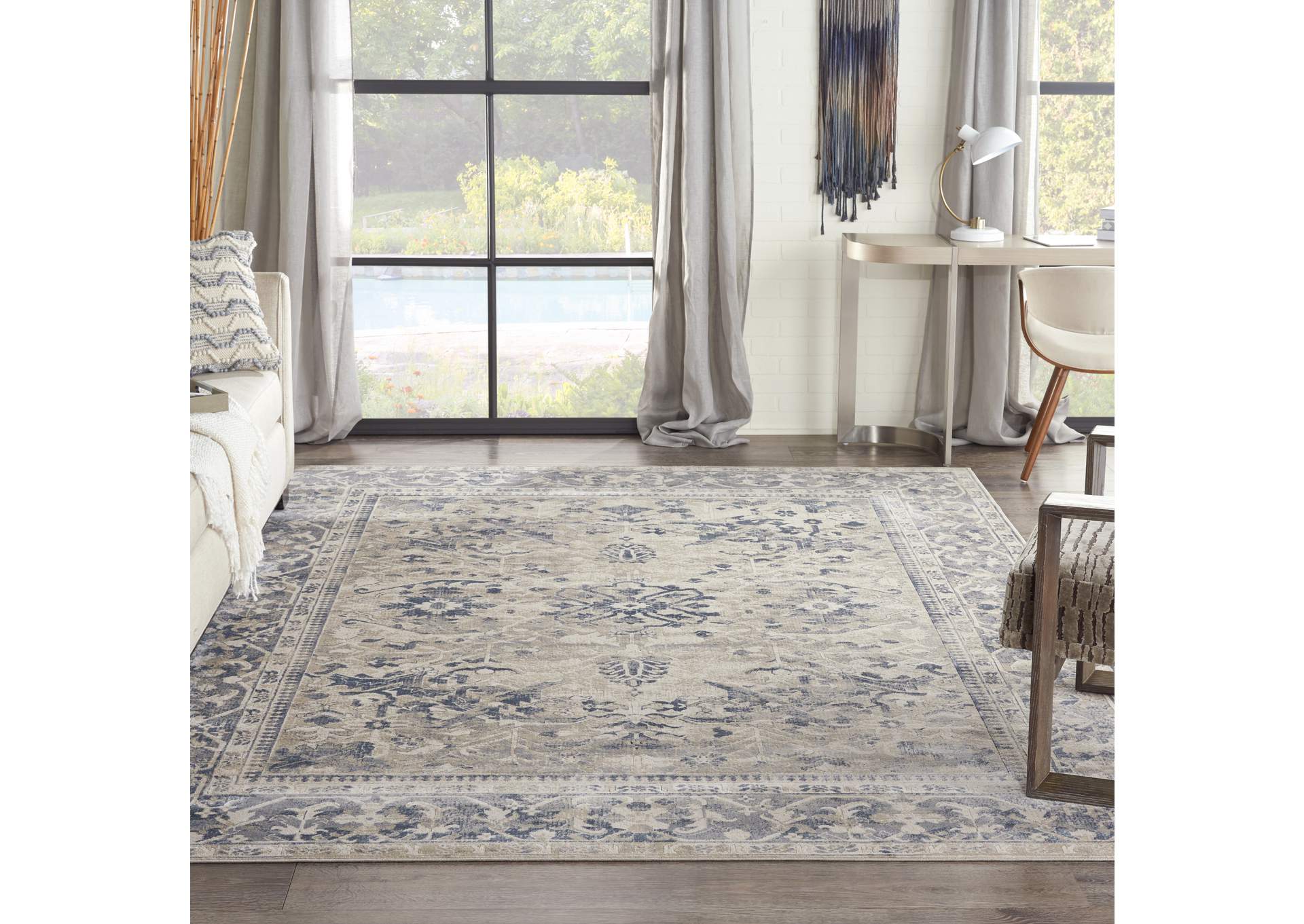 kathy ireland Home Malta MAI05 Blue and Ivory 8'x11' Rug,Nourison