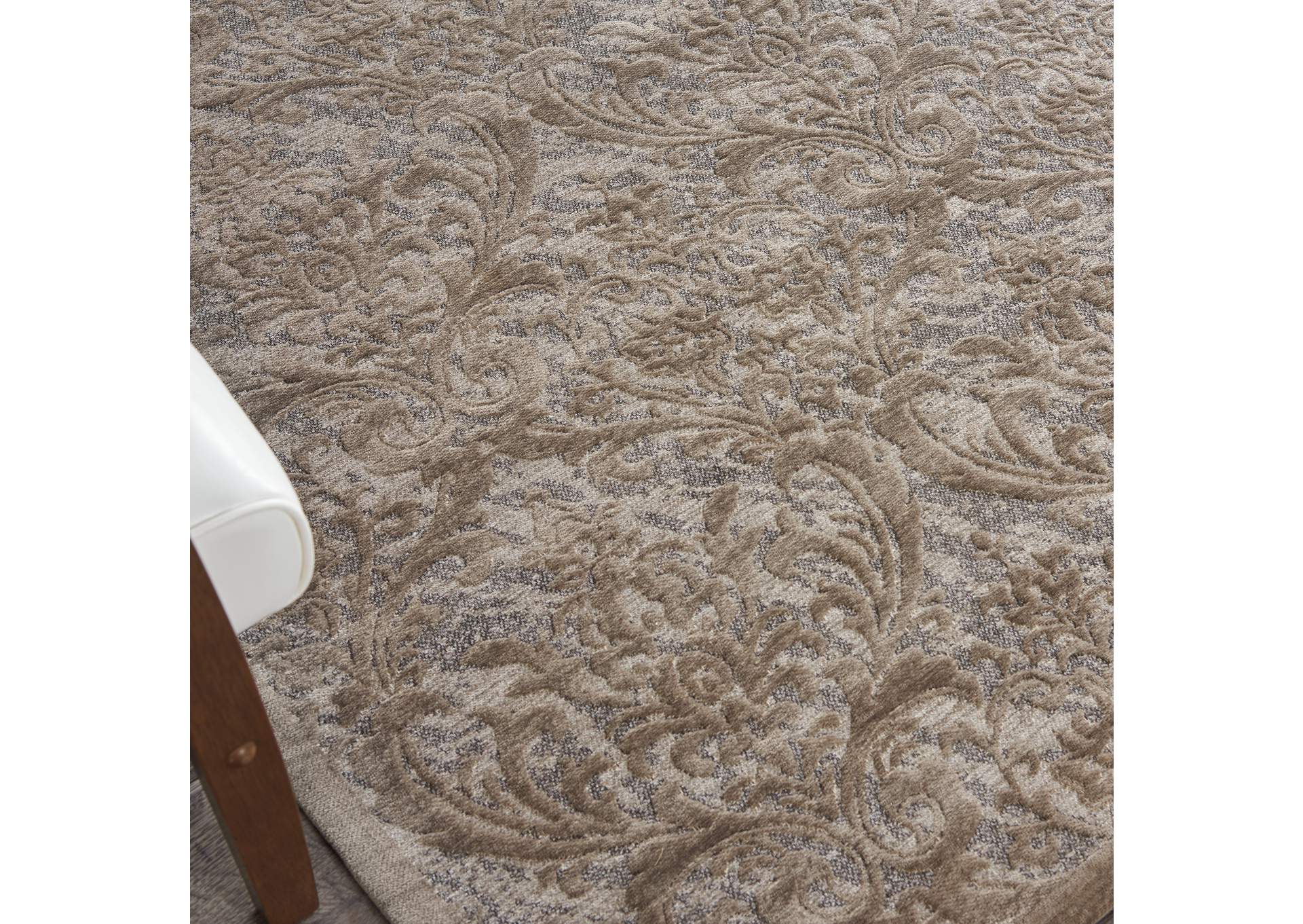 Nourison Damask DAS02 Grey 5'x7' Vintage Area Rug,Nourison