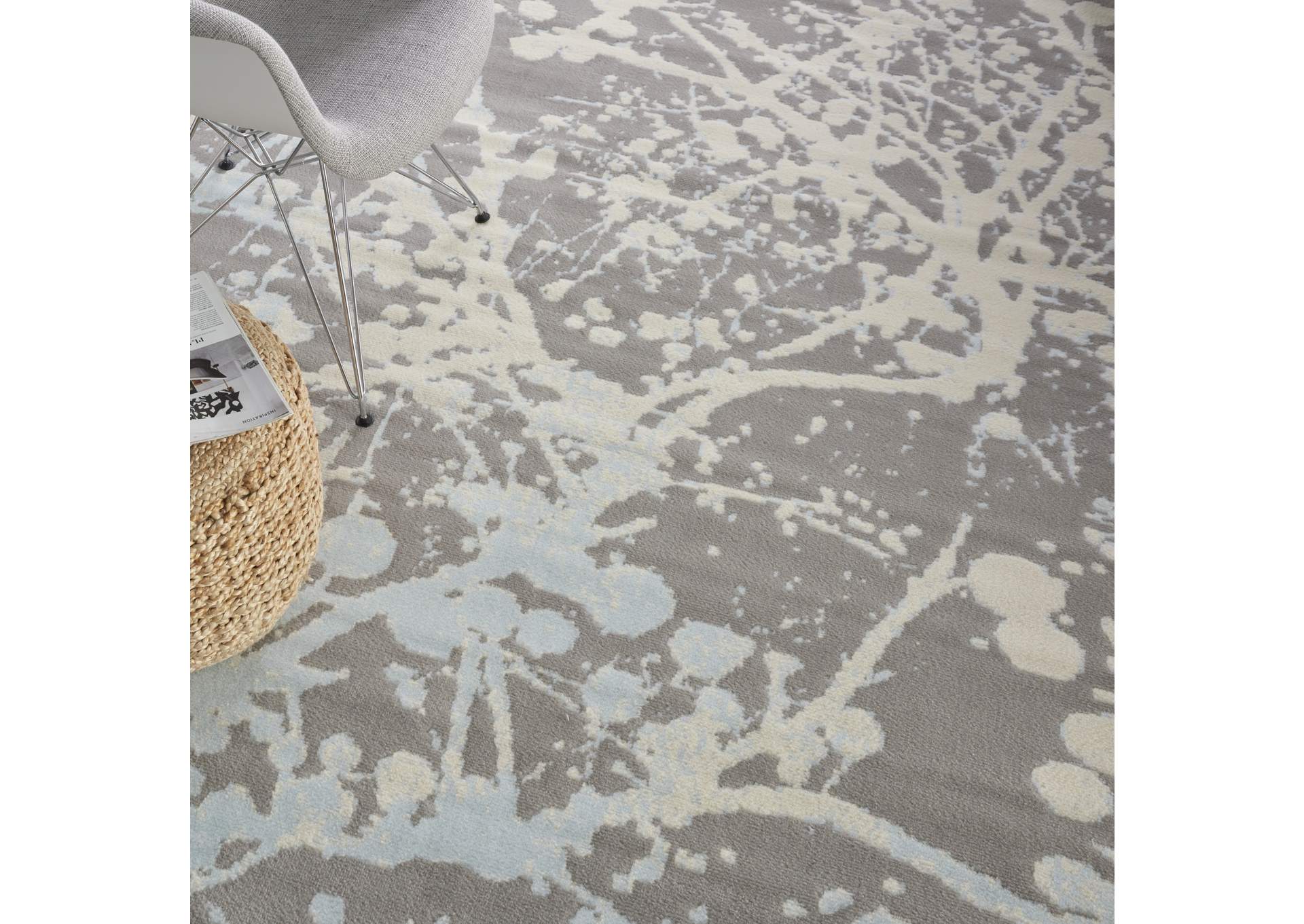 Nourison Jubilant JUB12 Grey and Blue 8'x10' Large Low-pile Rug,Nourison