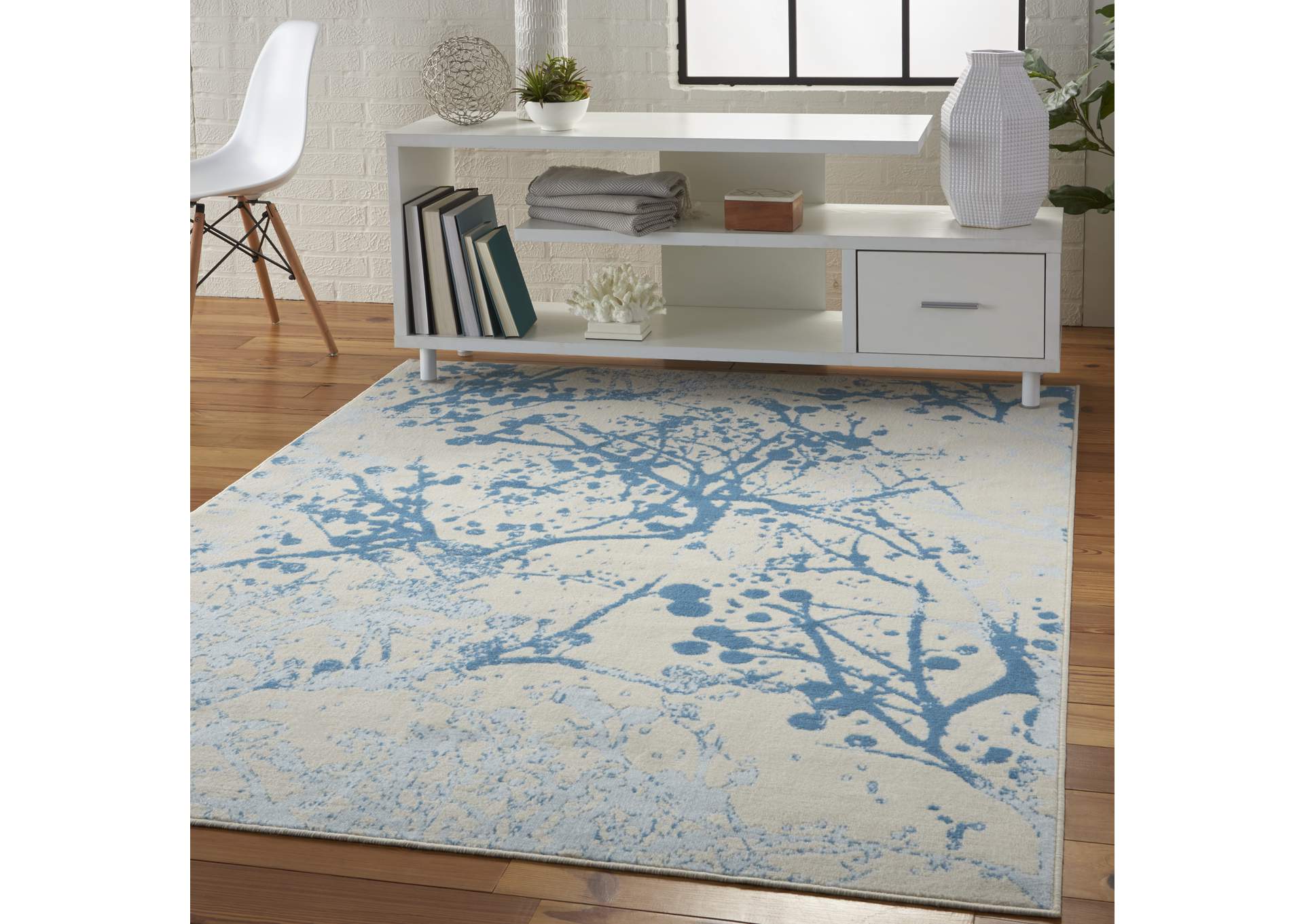 Nourison Jubilant JUB12 White and Blue 5'x7' Contemporary Area Rug,Nourison