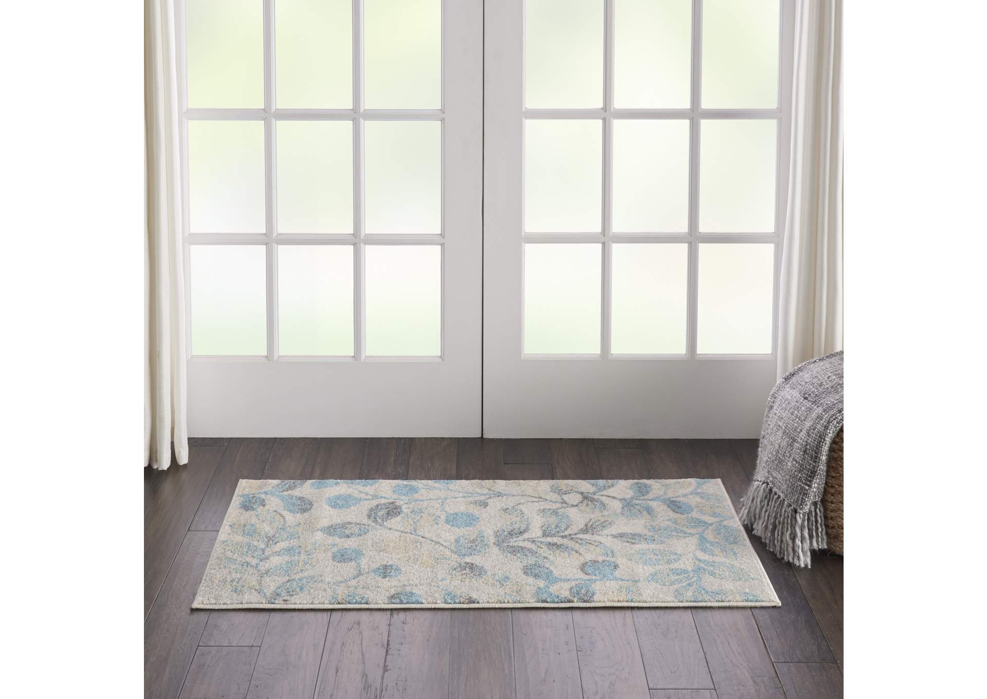 Nourison Tranquil 2'x4' Turquoise and Beige Botanical Small Rug,Nourison