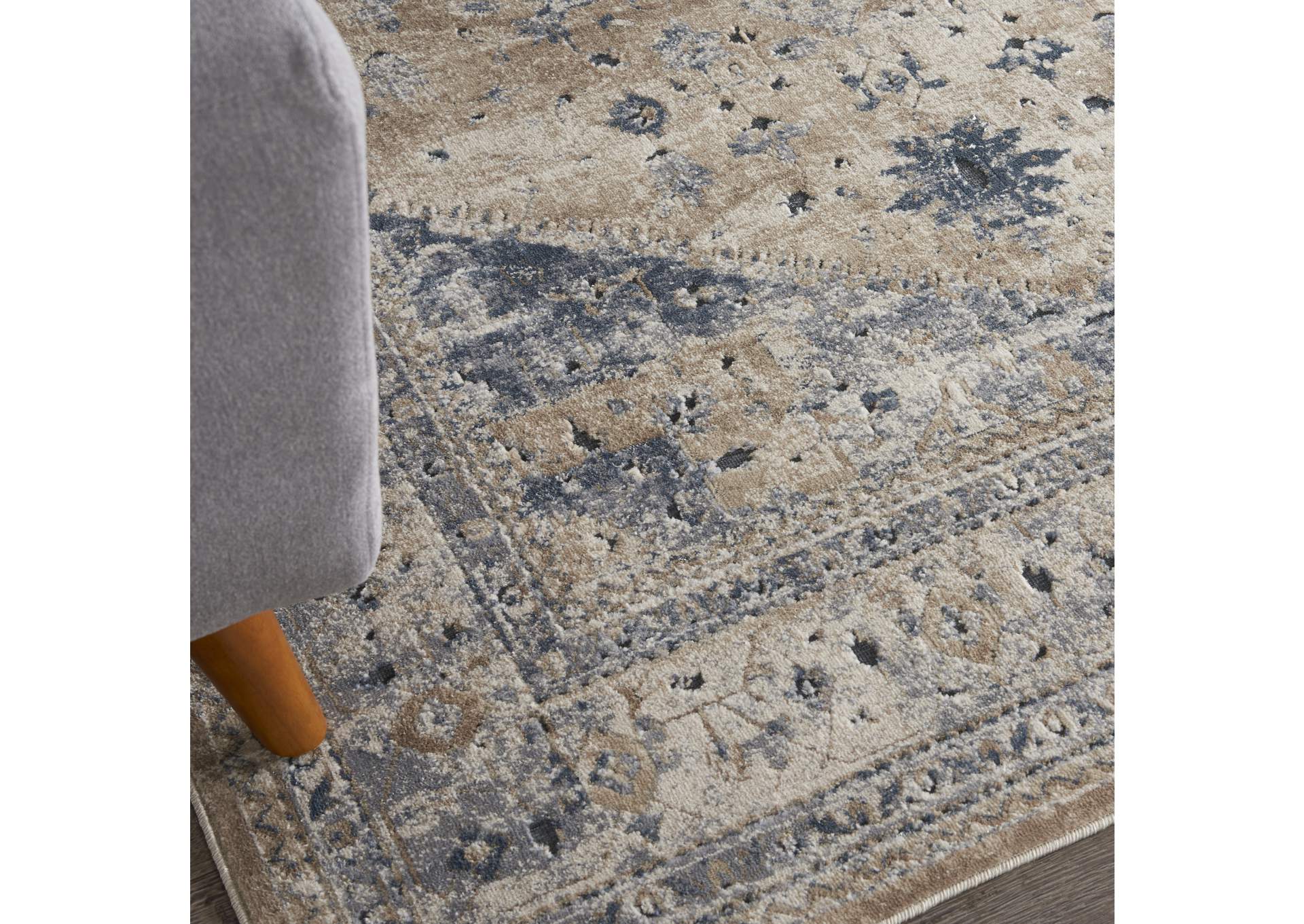 kathy ireland Home Malta MAI02 Beige and Blue 5'x8' Area Rug,Nourison