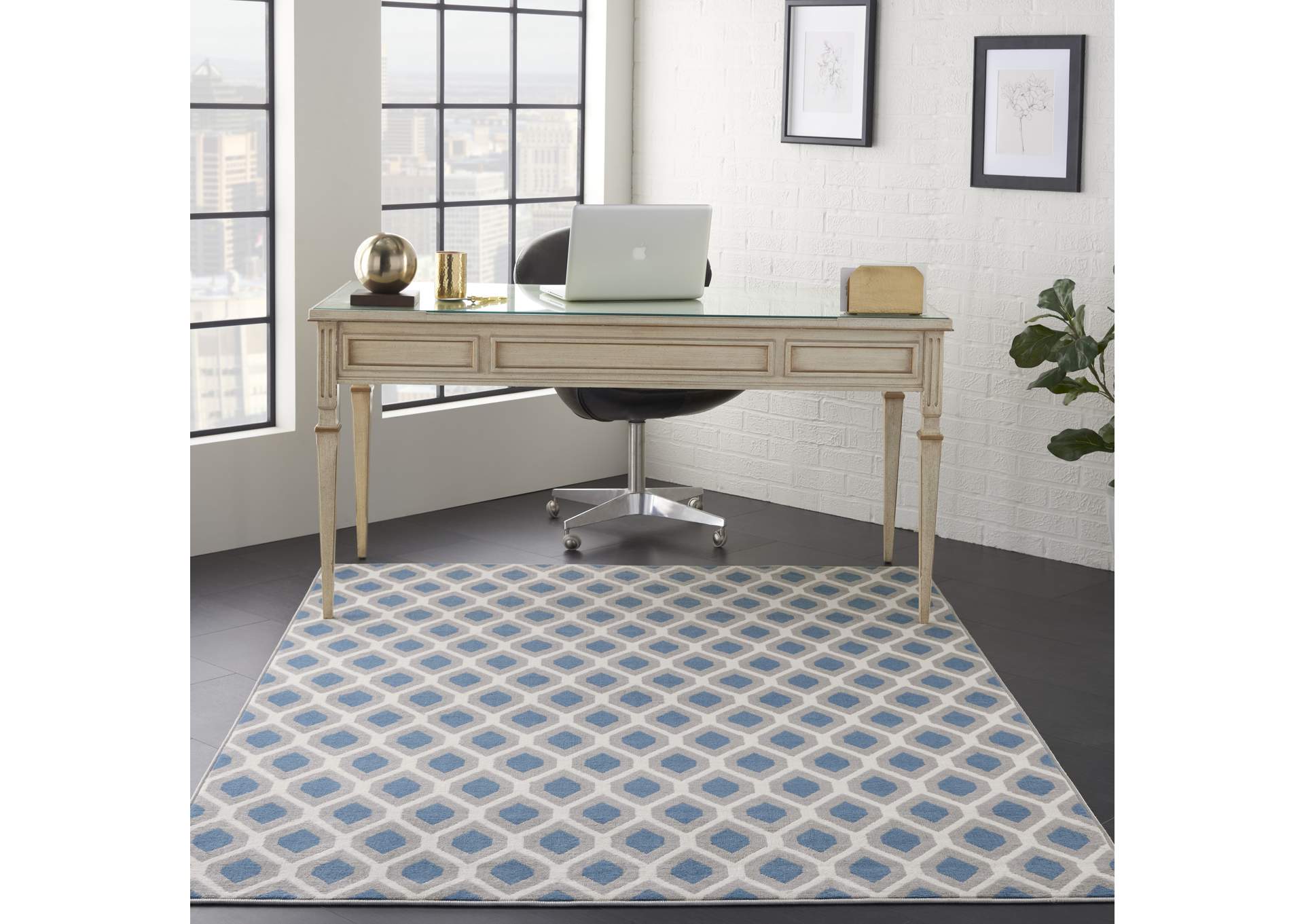 Nourison Grafix GRF22 Blue and Grey 5'x7' Area Rug,Nourison