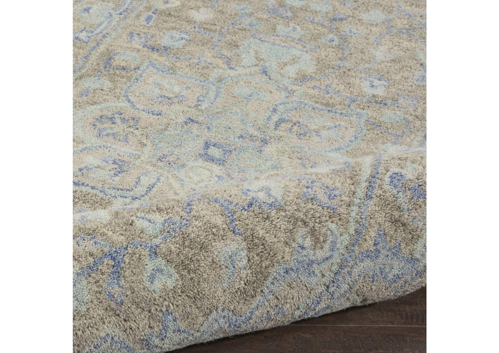 Nourison Jazmine JAZ01 Grey and Blue 10' Runner Wool Hallway Rug,Nourison