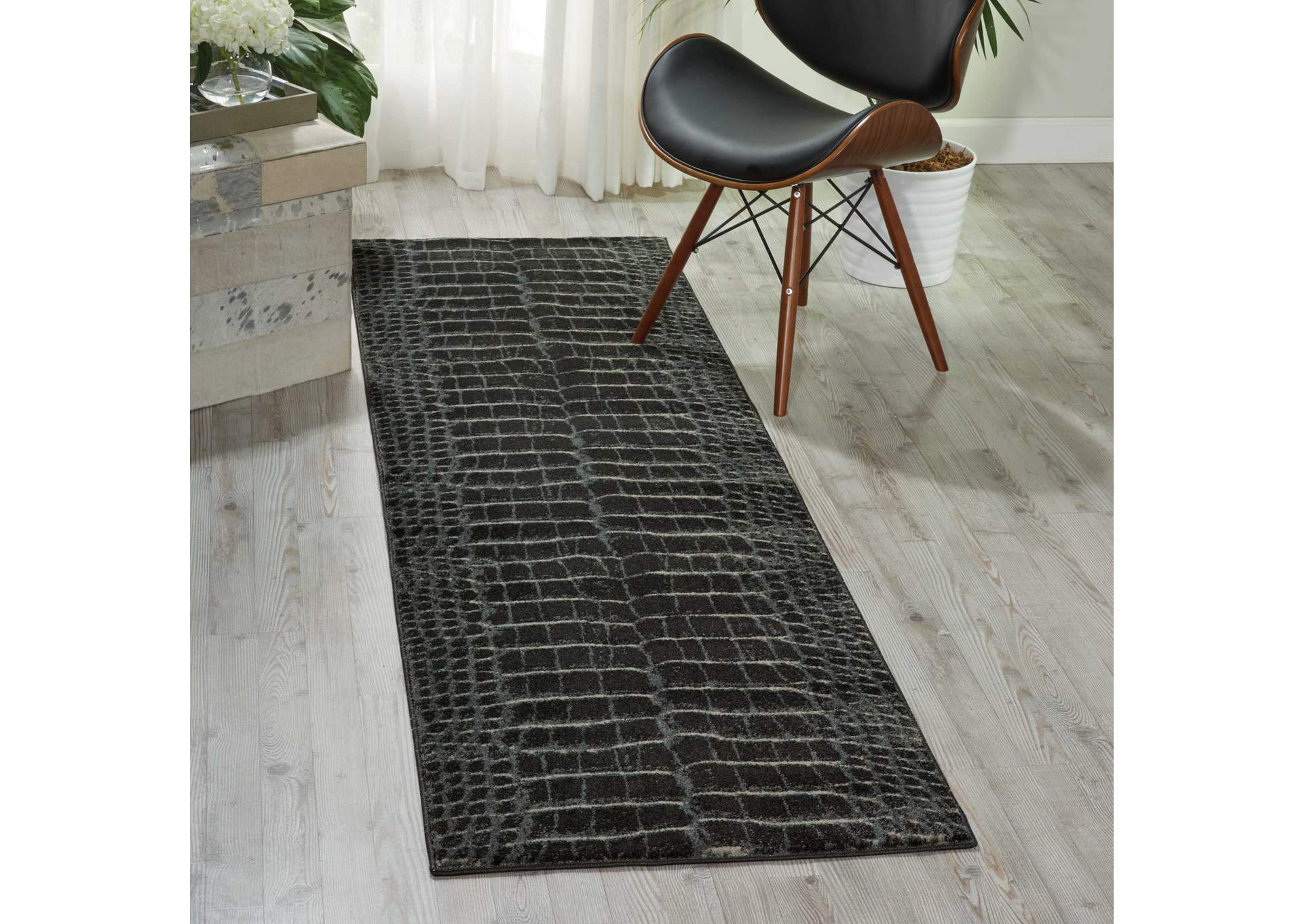 Nourison Maxell MAE09 Charcoal Grey 8' Runner Snakeskin Pattern Hallway Rug,Nourison