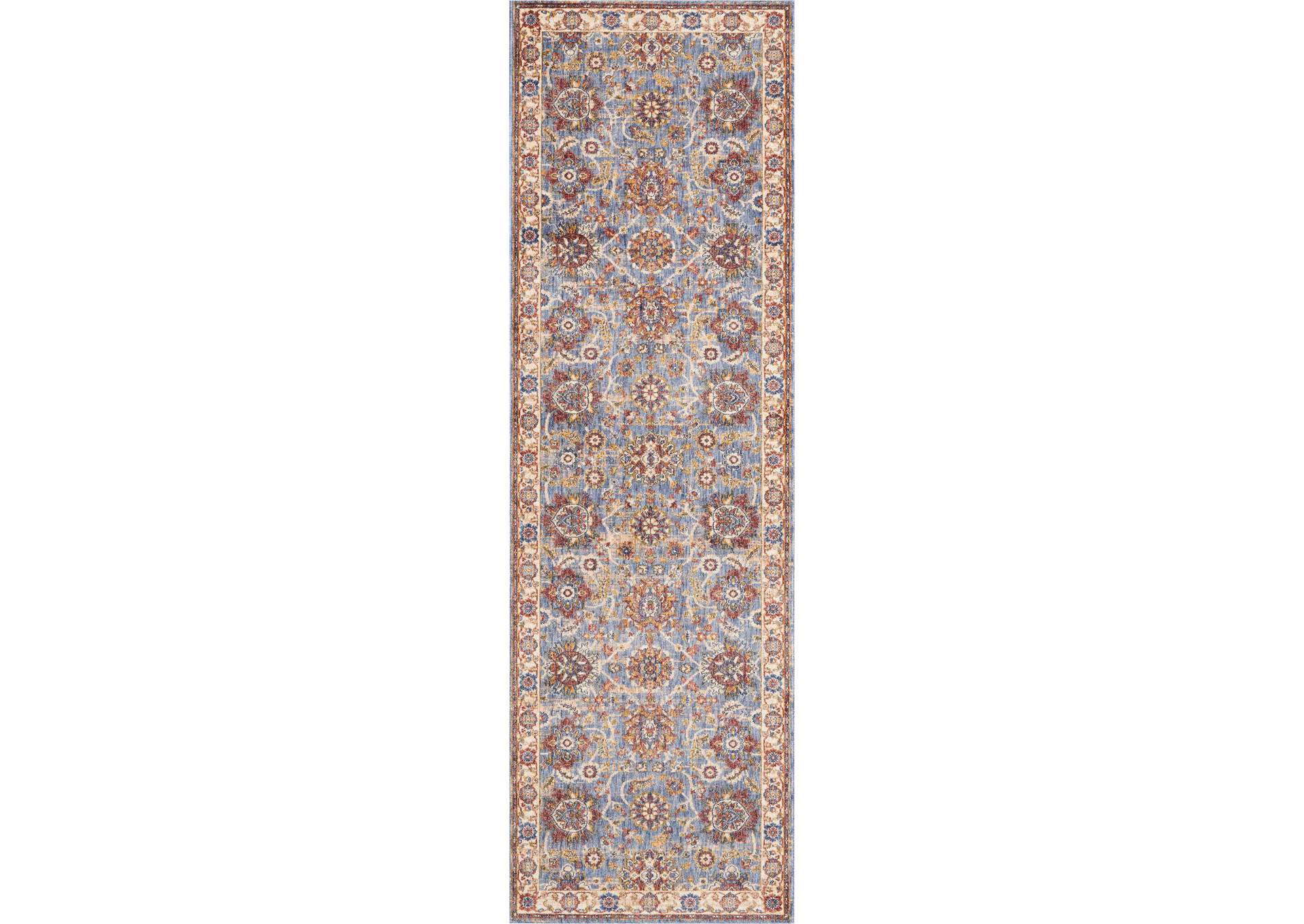 Nourison Lagos LAG04 Light Blue Multicolor 8' Runner Low-pile Hallway Rug,Nourison
