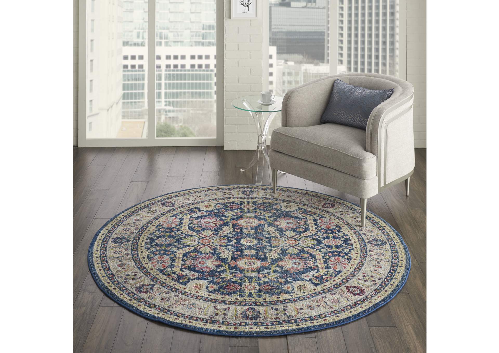 Nourison Ankara Global ANR13 Navy Blue Multicolor 6' Round Persian Area Rug,Nourison