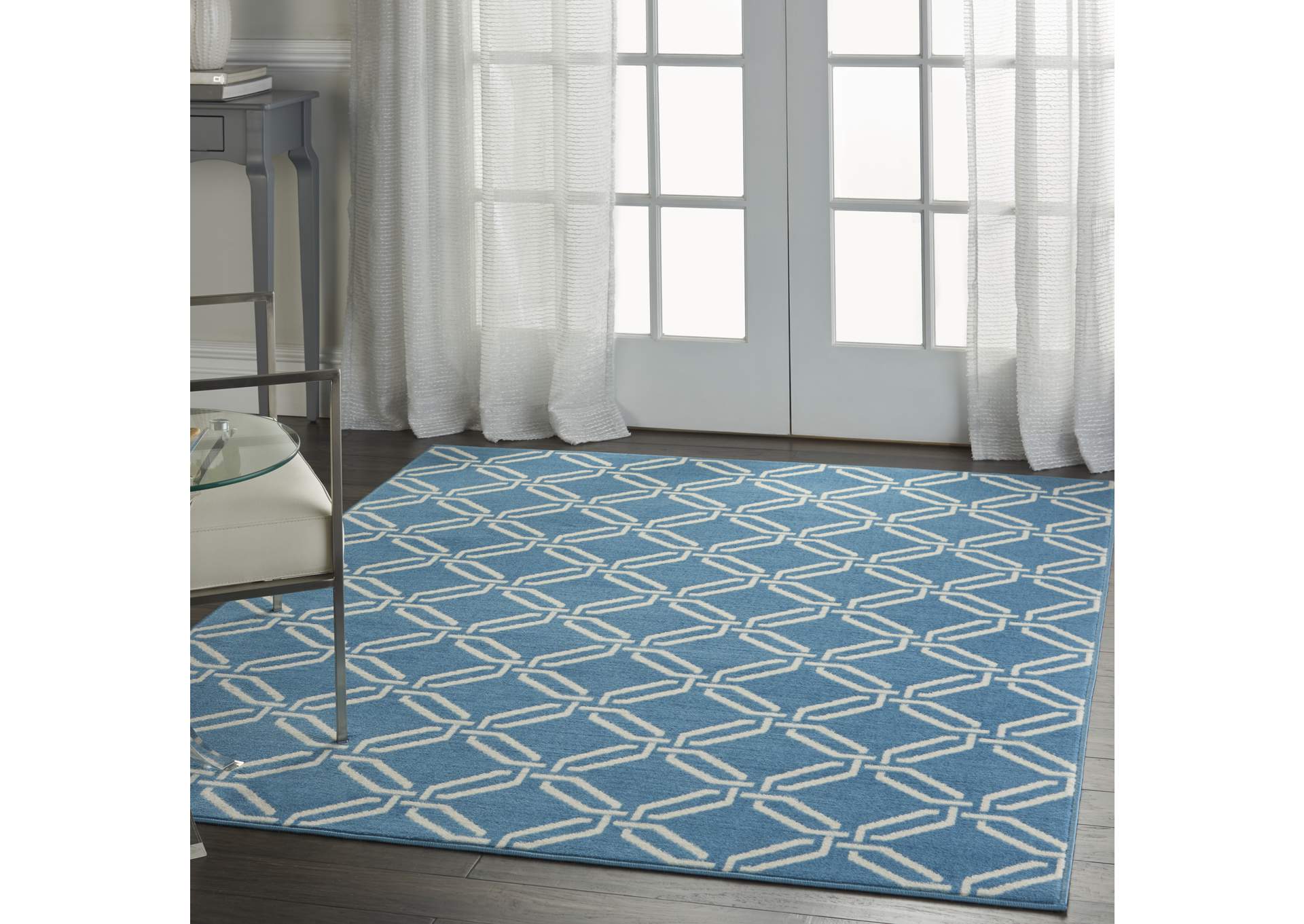 Nourison Jubilant JUB17 Blue 5'x7' Mid-century Area Rug,Nourison