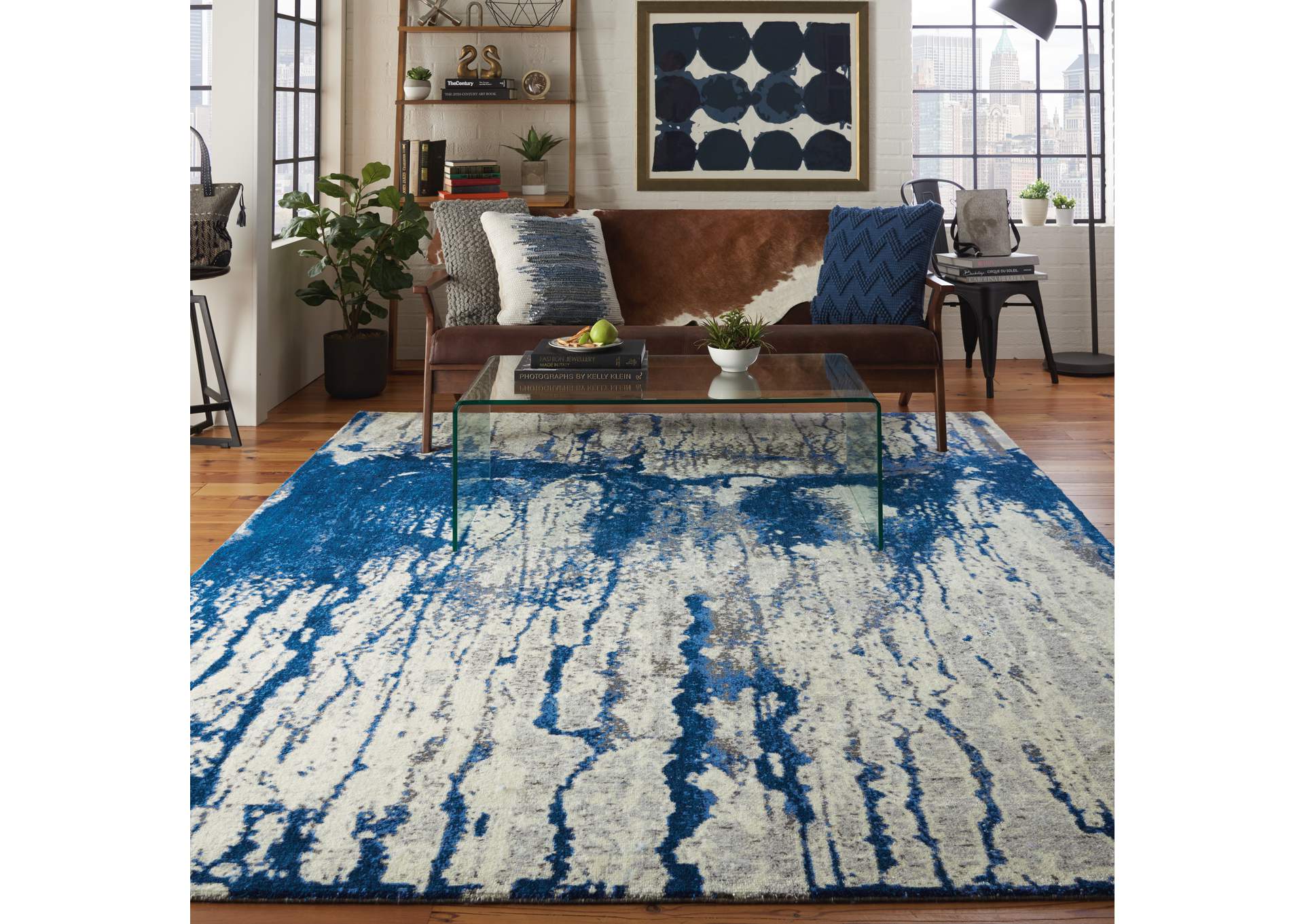 Nourison Twilight TWI29 Navy Blue and White 8'x10' Large Rug,Nourison