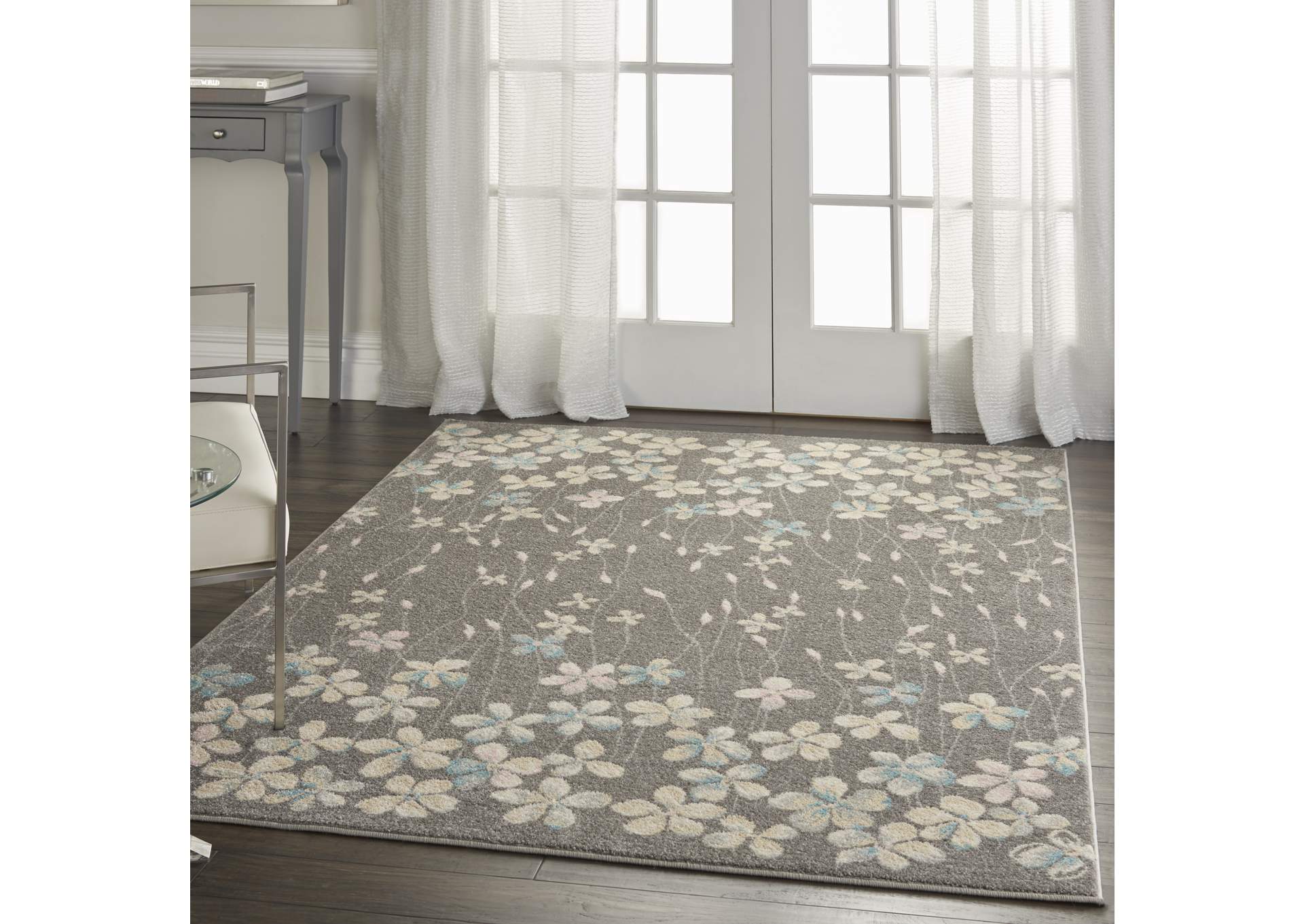 Nourison Tranquil TRA04 Grey 5'x7' Floral Area Rug,Nourison