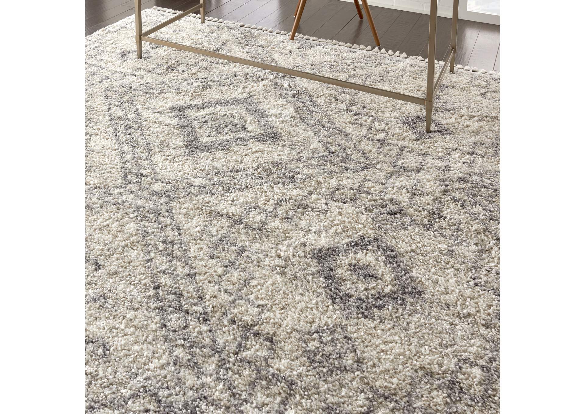 Nourison Oslo Shag OSL02 9'x12' Oversized Ivory and Grey Scandinavian Shag Rug,Nourison
