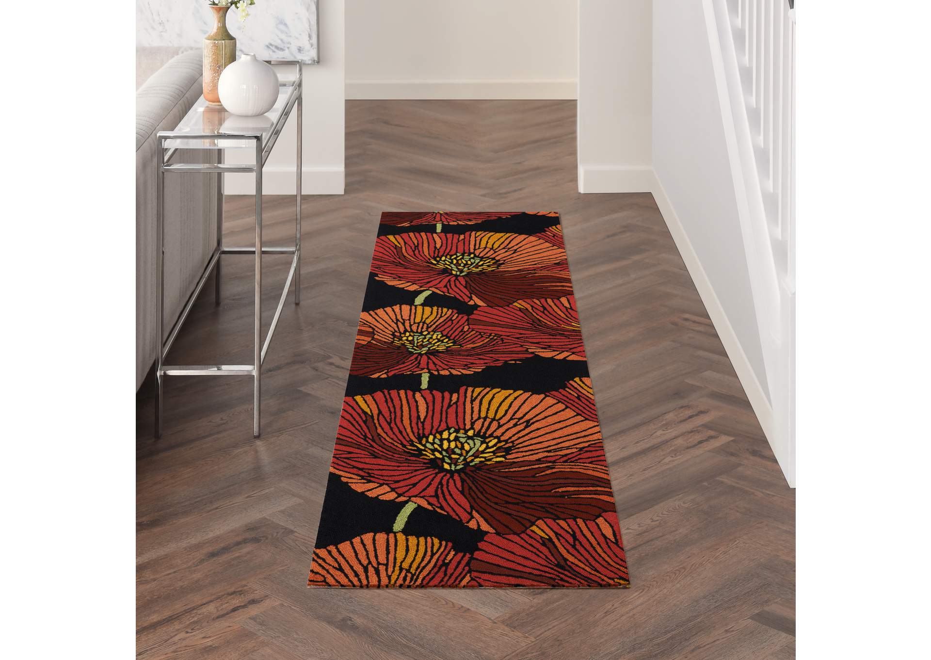 Nourison Fantasy FA24 Black 8' Runner Hallway Rug,Nourison