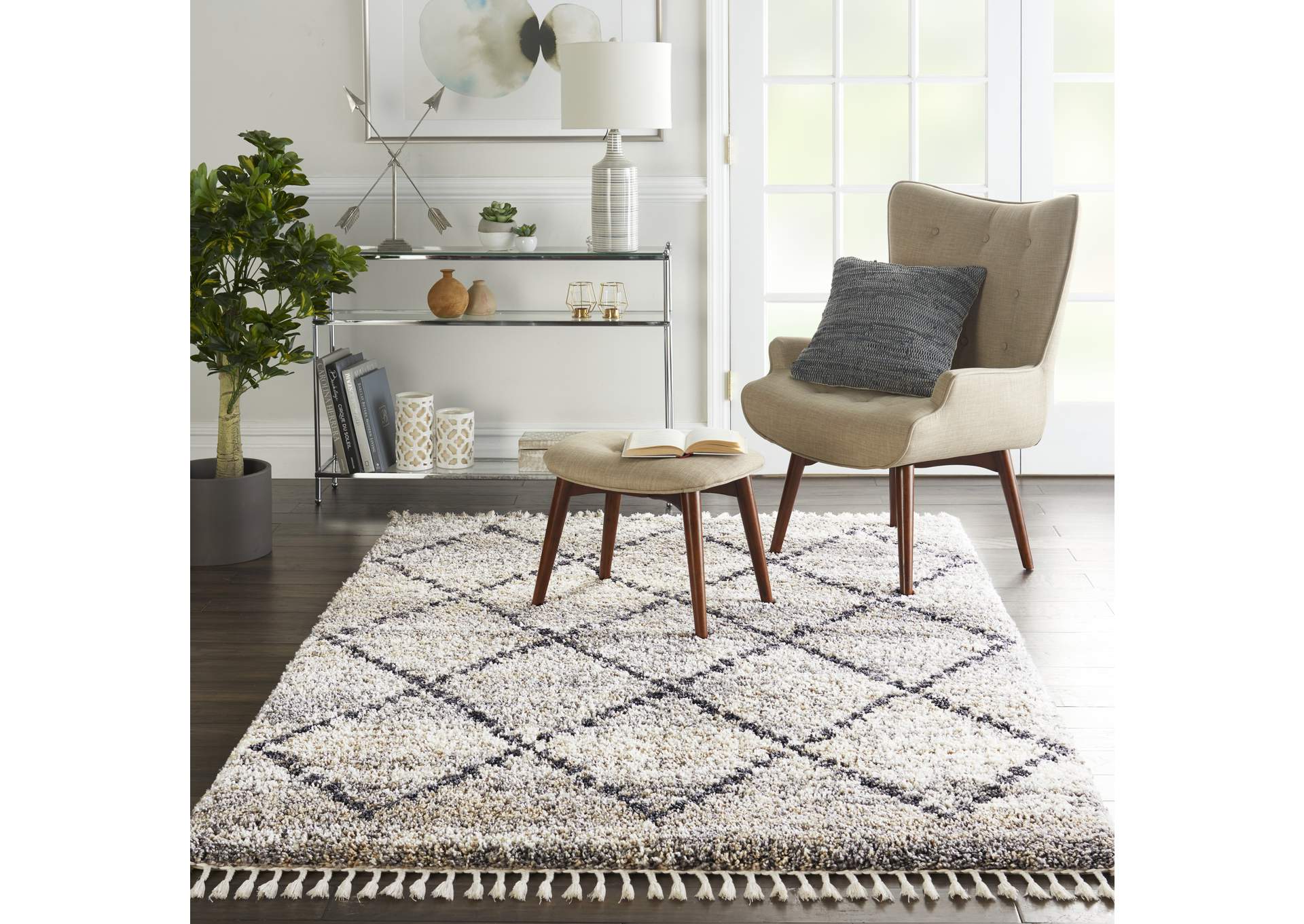 Nourison Oslo Shag OSL01 5'x8' Silver Grey Scandinavian Shag Rug,Nourison