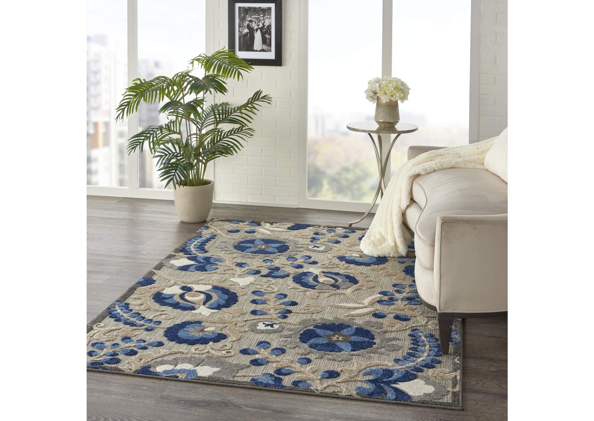Nourison Aloha 4'x6' Blue Patio Area Rug,Nourison