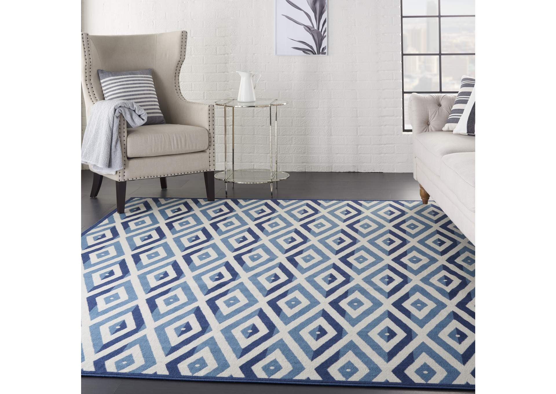 Nourison Grafix GRF18 Blue and White 8'x10' Large Rug,Nourison