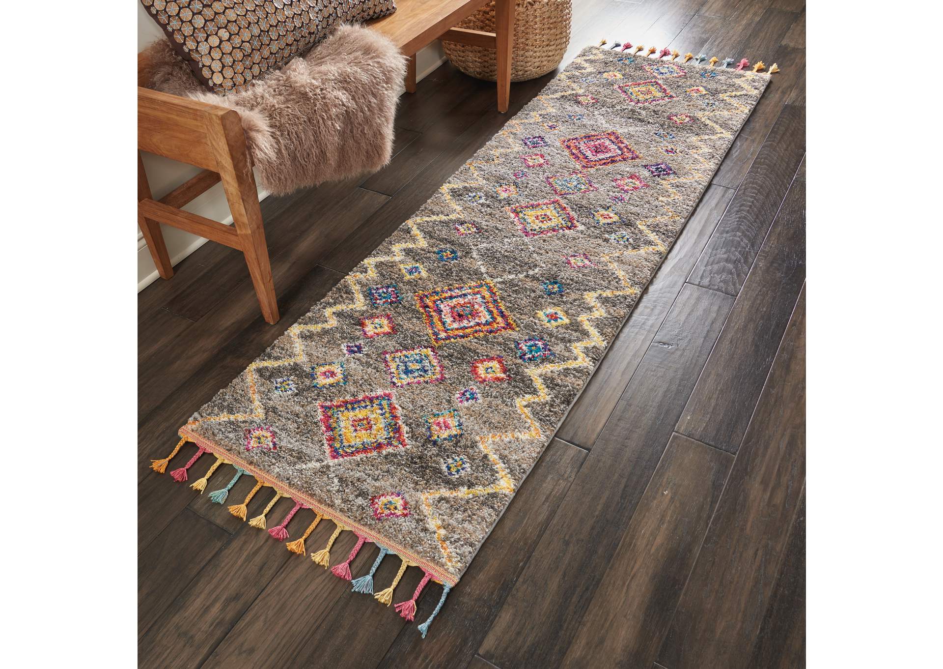 Nourison Nomad NMD05 Grey Multicolor 6' Runner Hallway Rug,Nourison