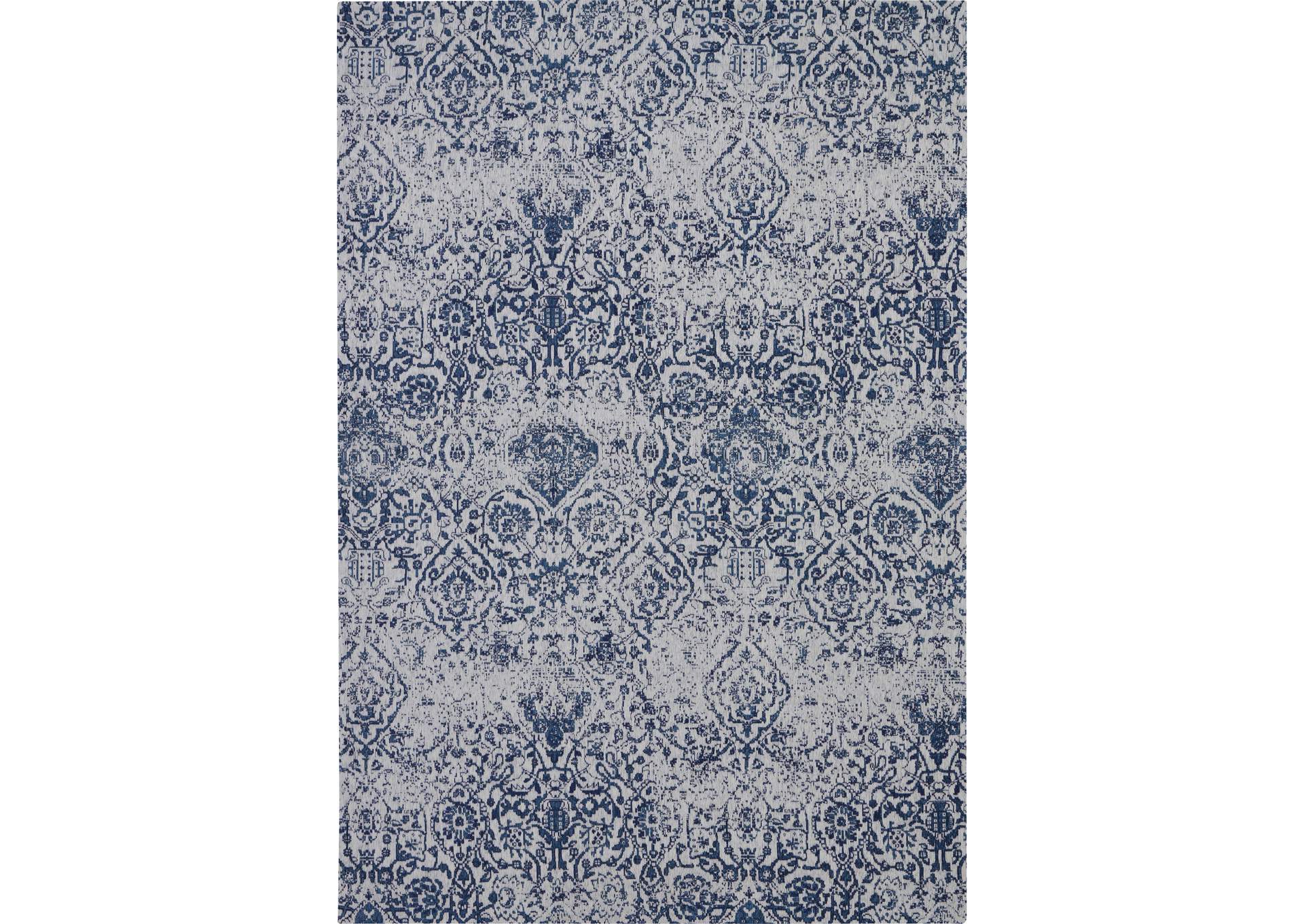 Nourison Damask DAS06 Dark Blue and White 6'x9' Vintage Area Rug,Nourison
