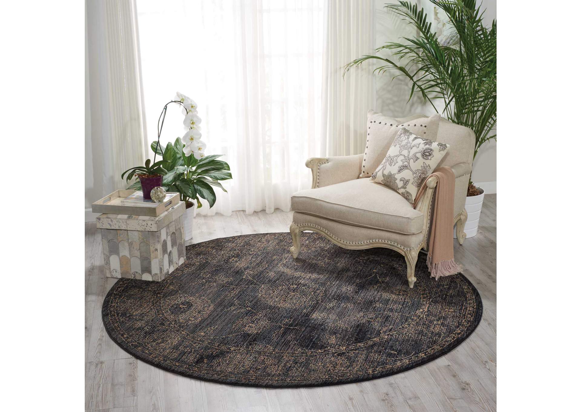 Nourison 2020 NR202 Charcoal 8' Round Area Rug,Nourison