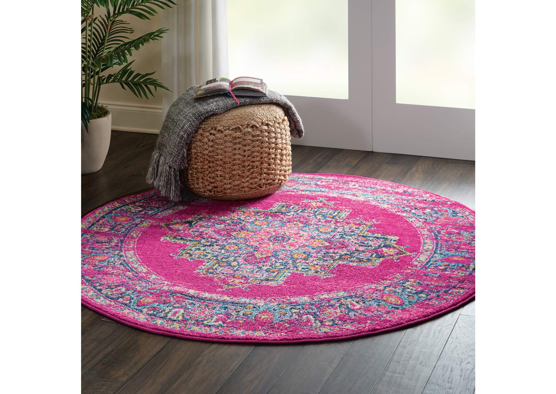 Nourison Passion PSN03 Pink 4' Round Boho Area Rug,Nourison