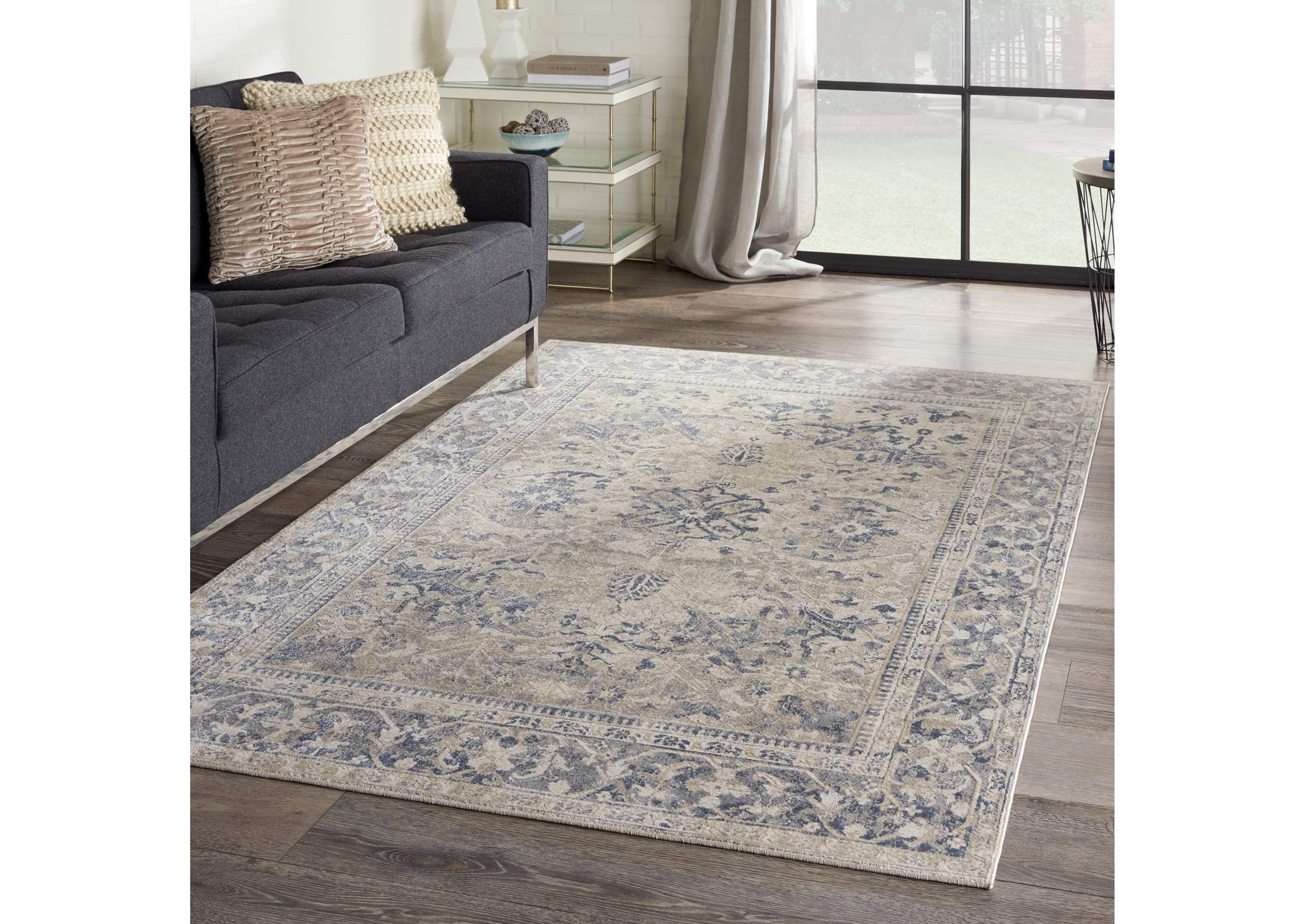 kathy ireland Home Malta MAI05 Blue and Ivory 5'x8' Area Rug,Nourison
