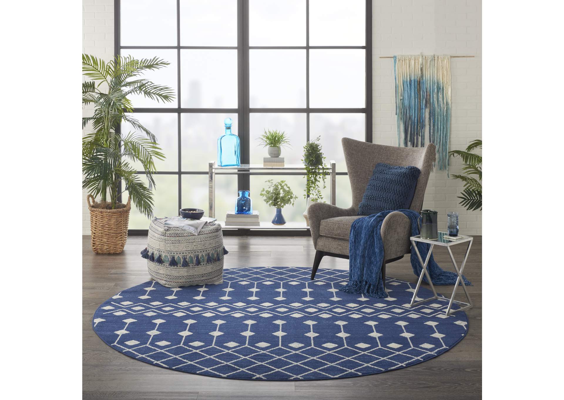 Nourison Grafix 8' Round Navy Area Rug,Nourison