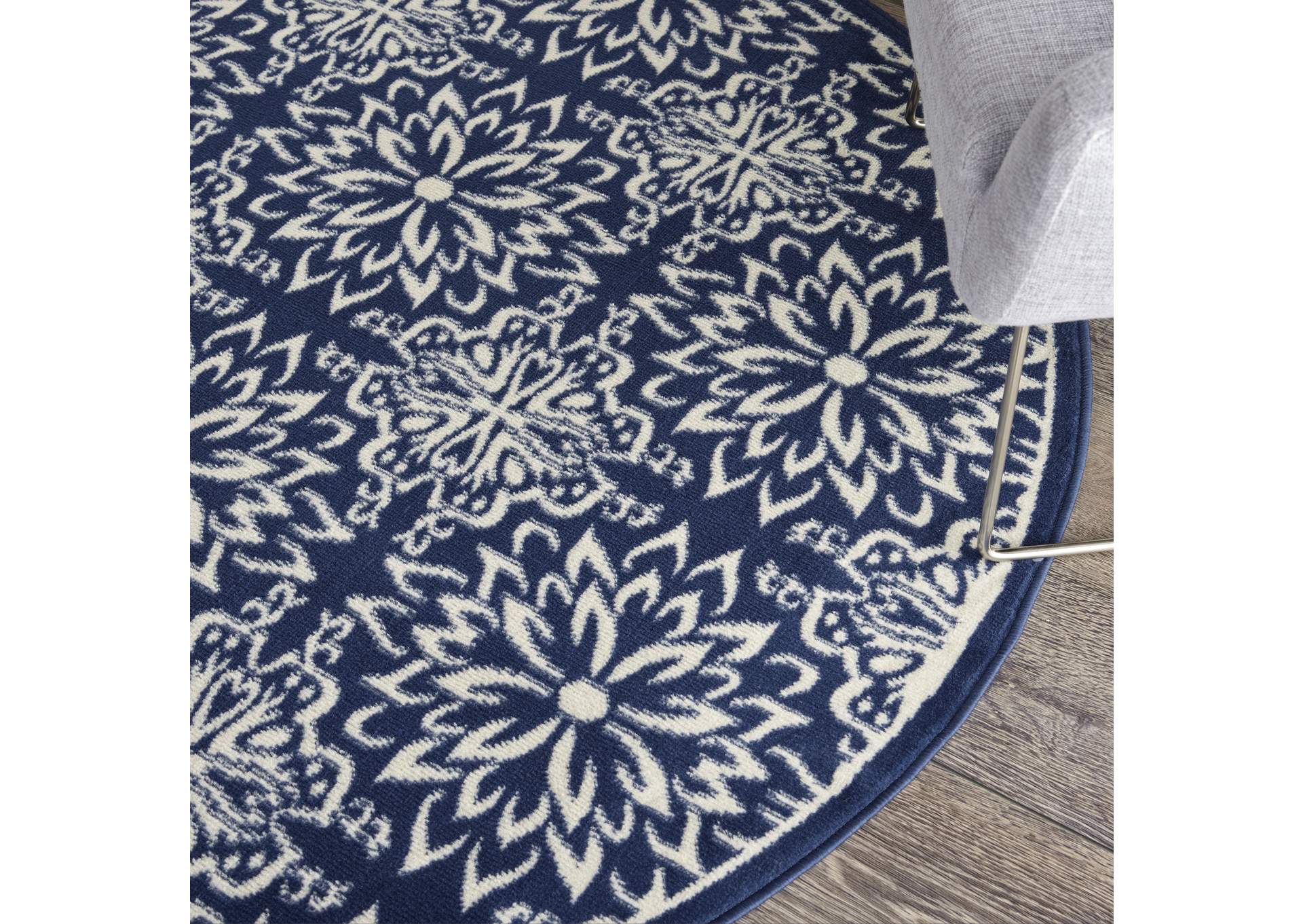 Nourison Jubilant 5' Round Navy Ivory Transitional Area Rug,Nourison