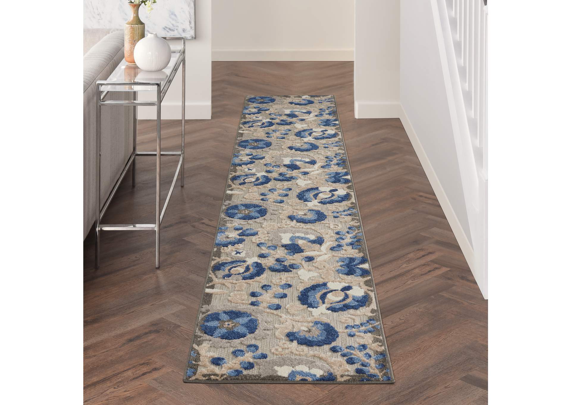Nourison Aloha 12' Runner Blue Patio Area Rug,Nourison
