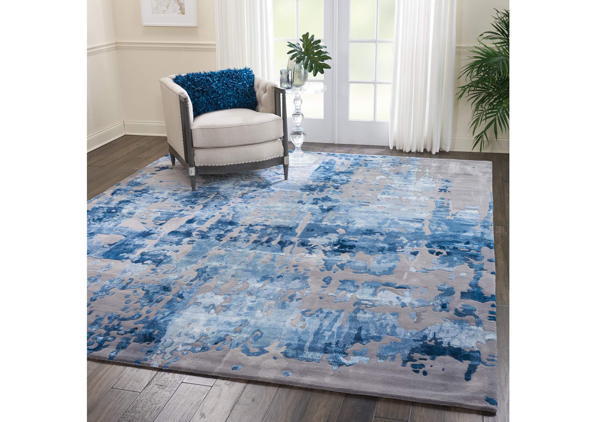 Nourison Prismatic 10'x14' Blue Flame Painterly Area Rug,Nourison