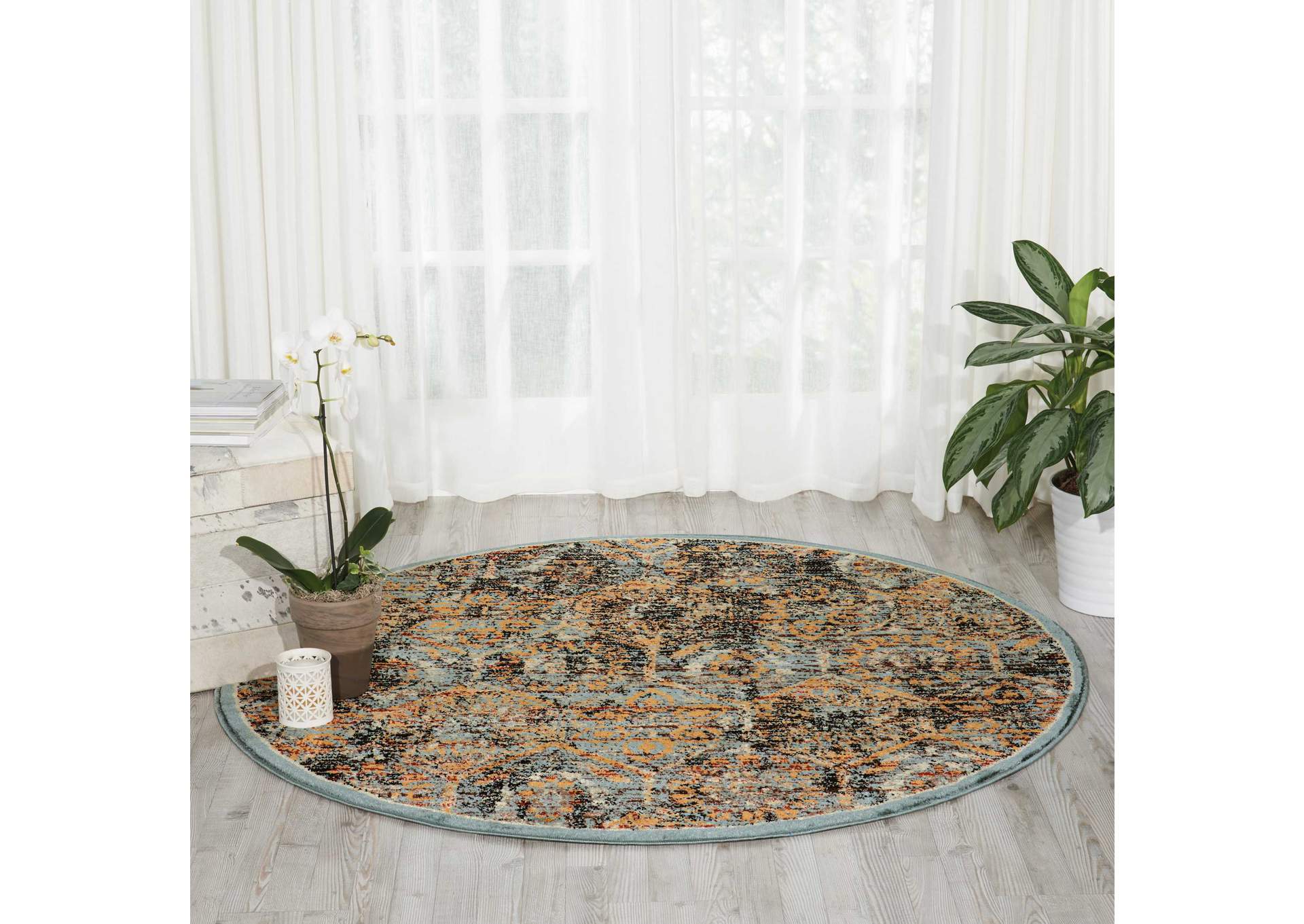 Nourison Delano DEL06 Blue 5' Round Area Rug,Nourison