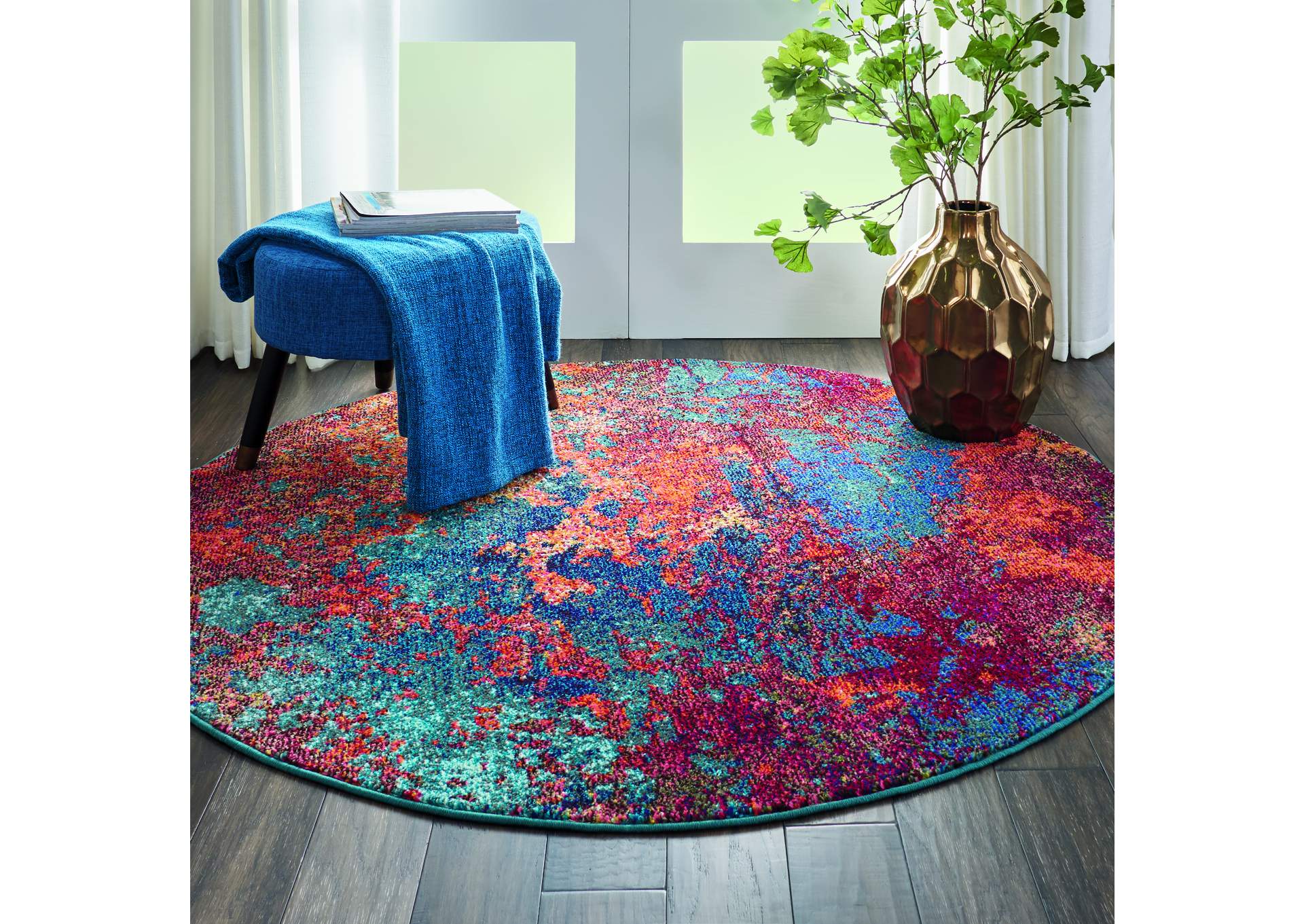 Nourison Celestial CES08 Blue and Red 5' Round Colorful Area Rug,Nourison