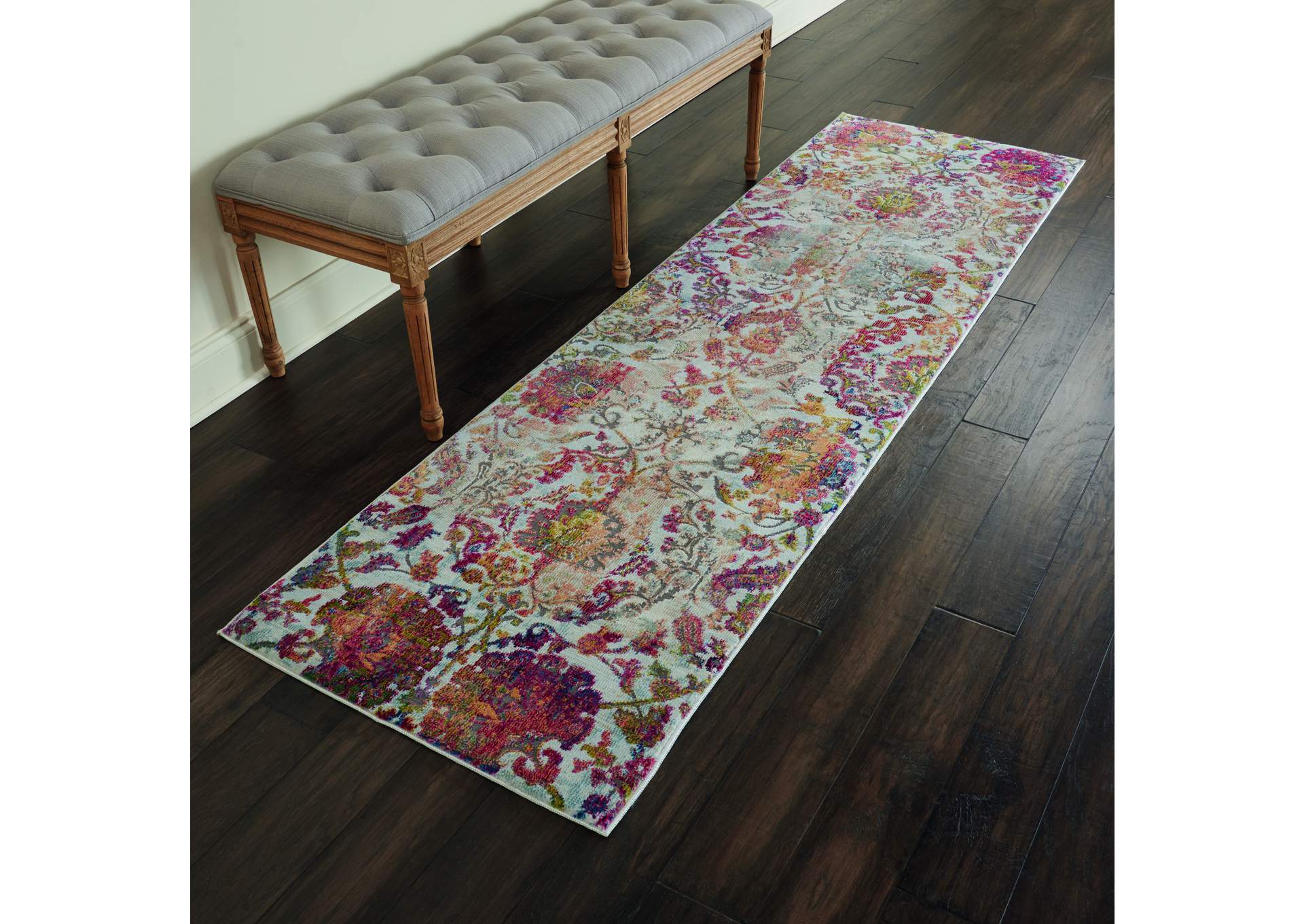 Nourison Ankara Global ANR06 White and Orange 8' Runner Low-pile Hallway Rug,Nourison