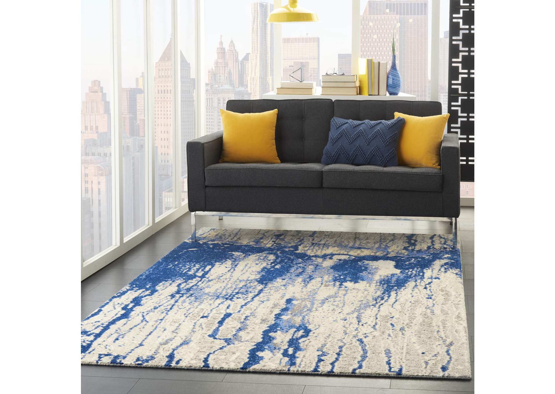 Nourison Twilight TWI29 Navy Blue and White 6'x8' Painterly Area Rug,Nourison