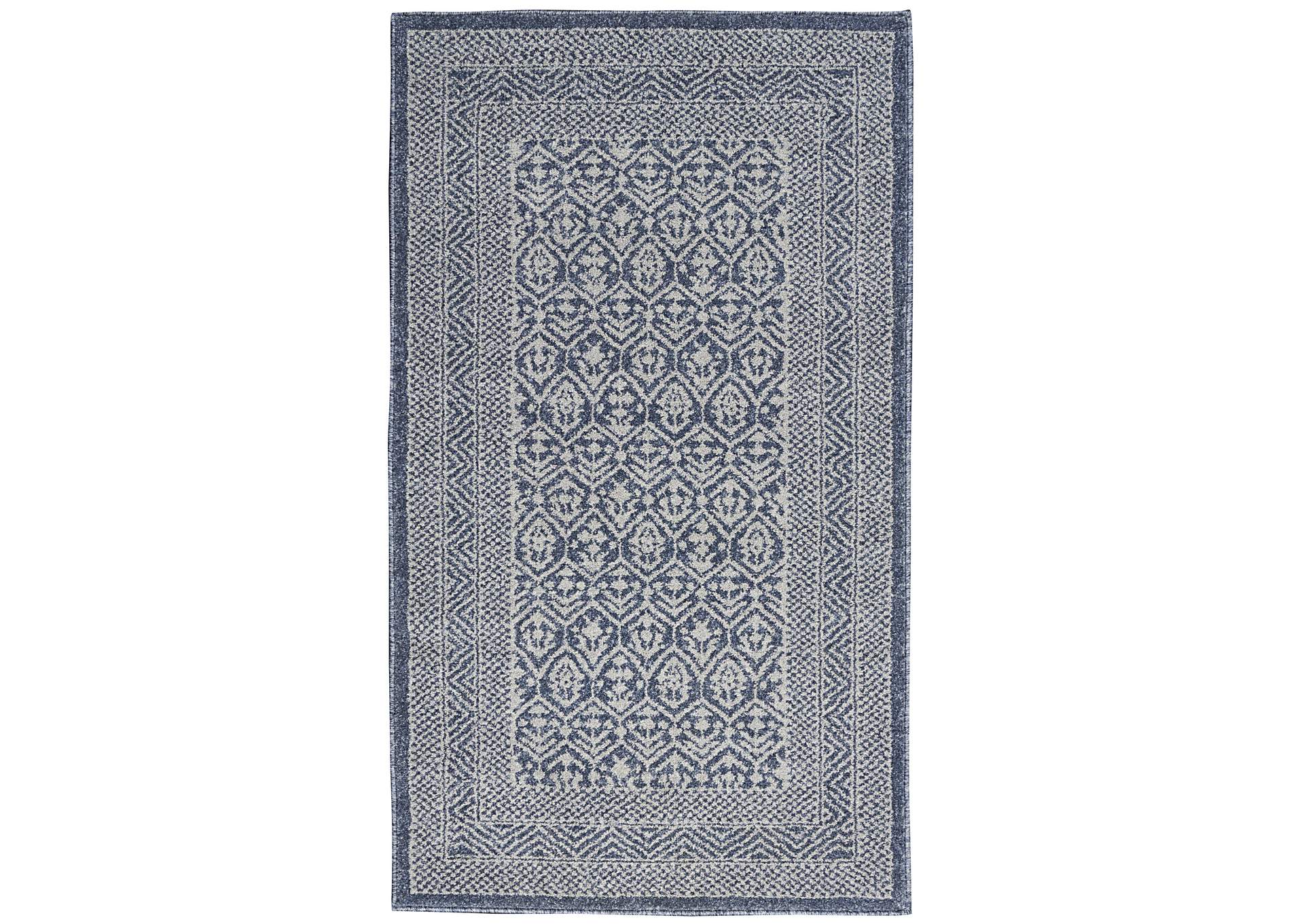 Nourison Palermo 2'x4' Blue and Grey Distressed Bohemian Area Rug,Nourison