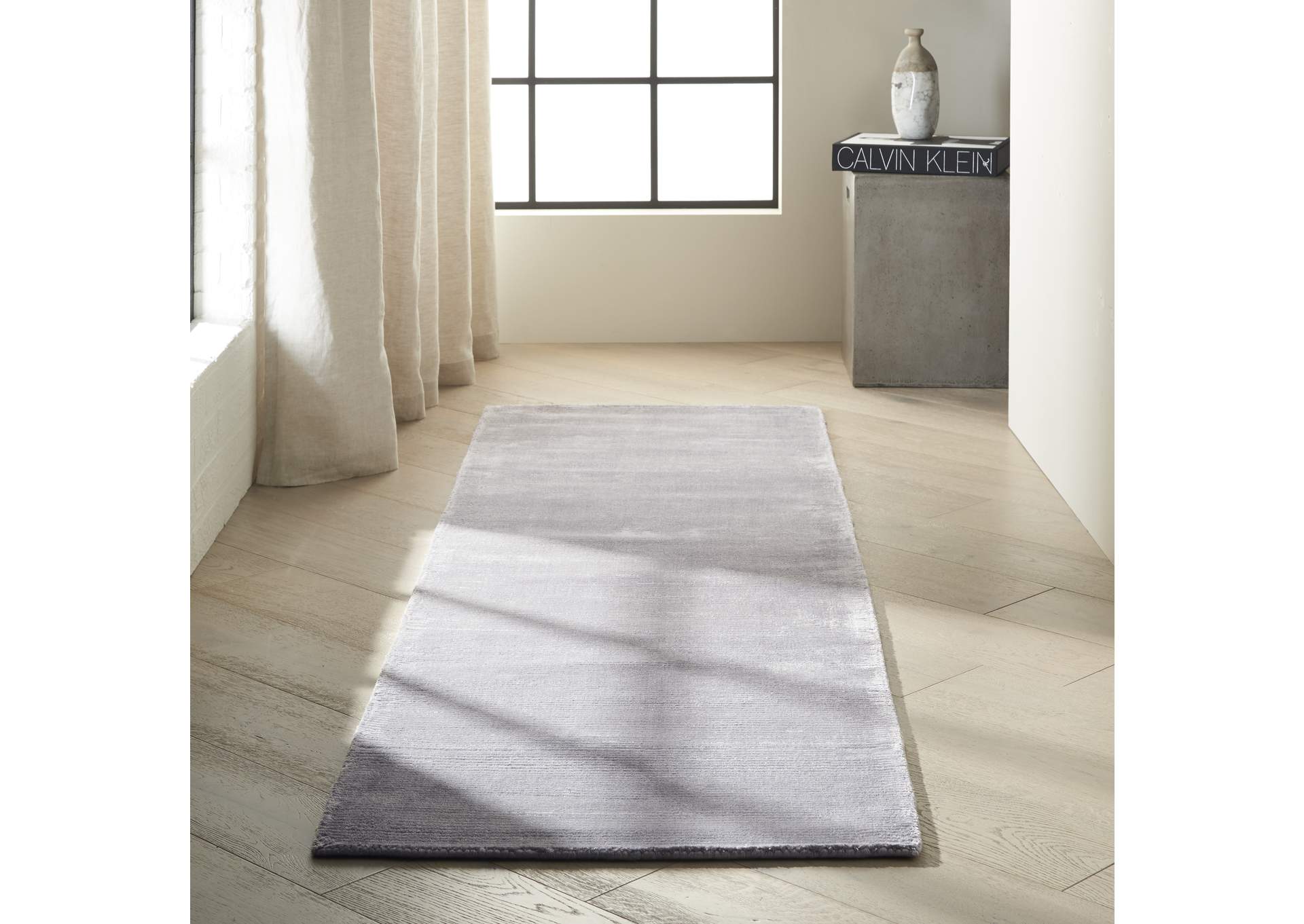 Calvin Klein Home Lunar LUN1 Black 8' Runner Hallway Rug,Nourison