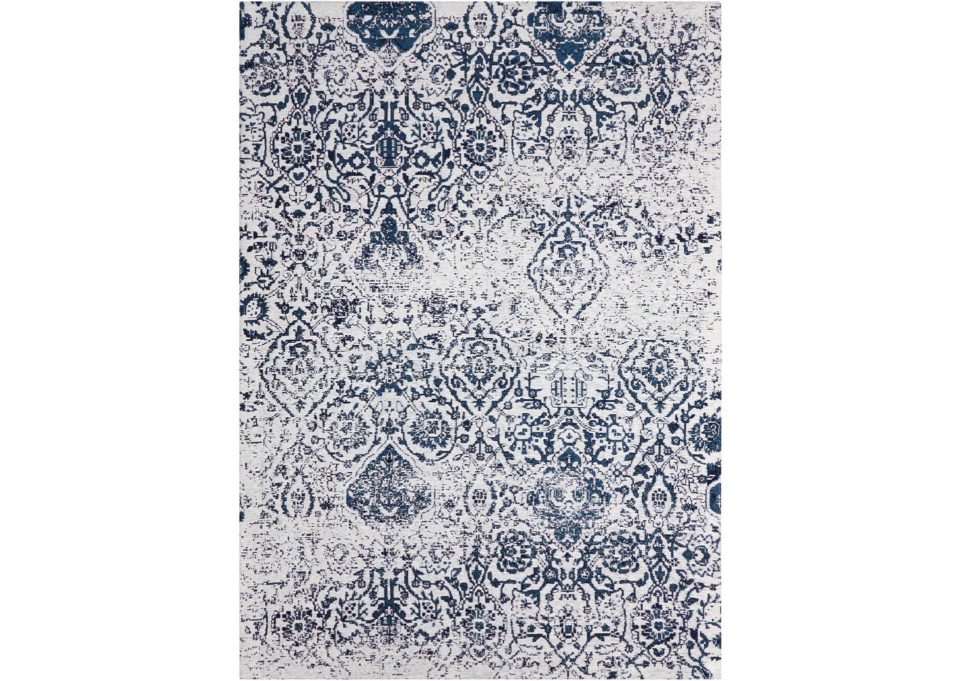 Nourison Damask DAS06 Dark Blue and White 5'x7' Vintage Area Rug,Nourison