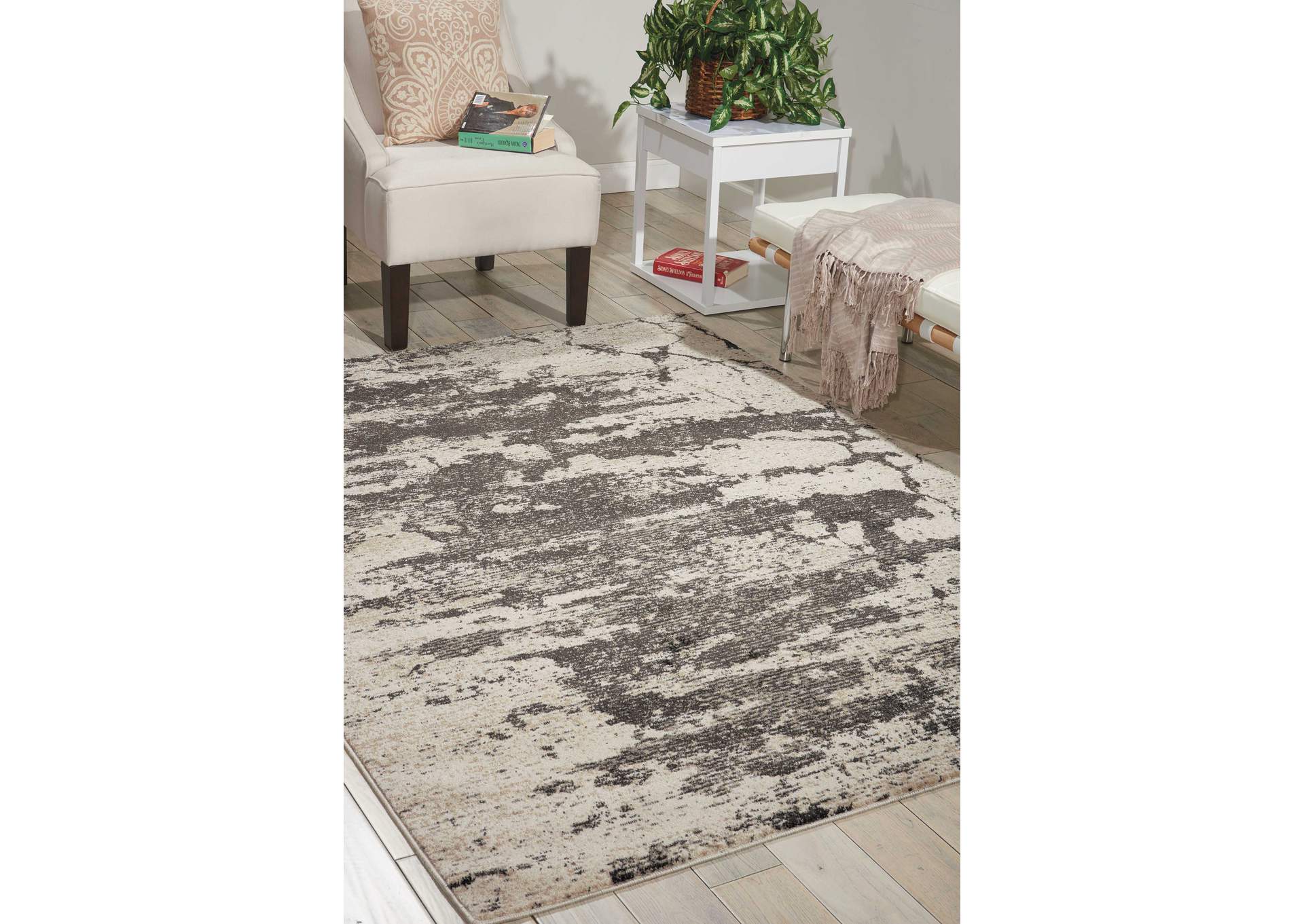 Nourison Maxell MAE07 Grey and White 8'x11' Oversized Rug,Nourison