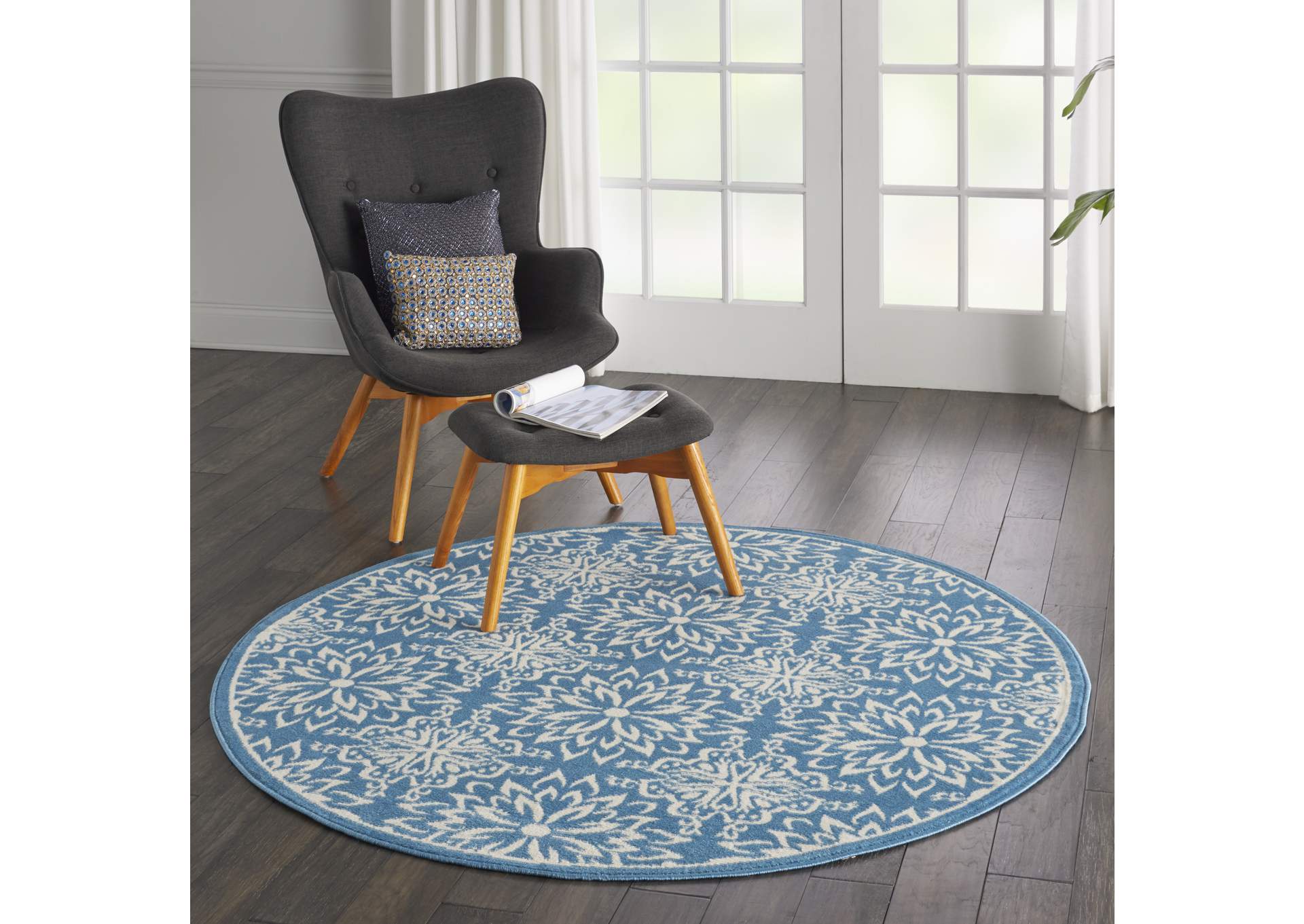 Nourison Jubilant 5' Round Ivory BlueTransitional Area Rug,Nourison