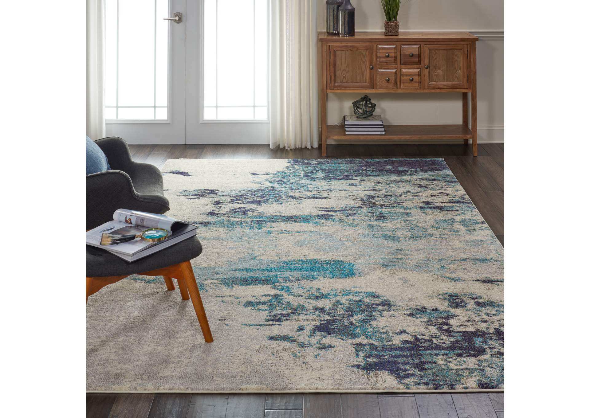 Nourison Celestial CES02 Blue and White 7'x10' Large Rug,Nourison
