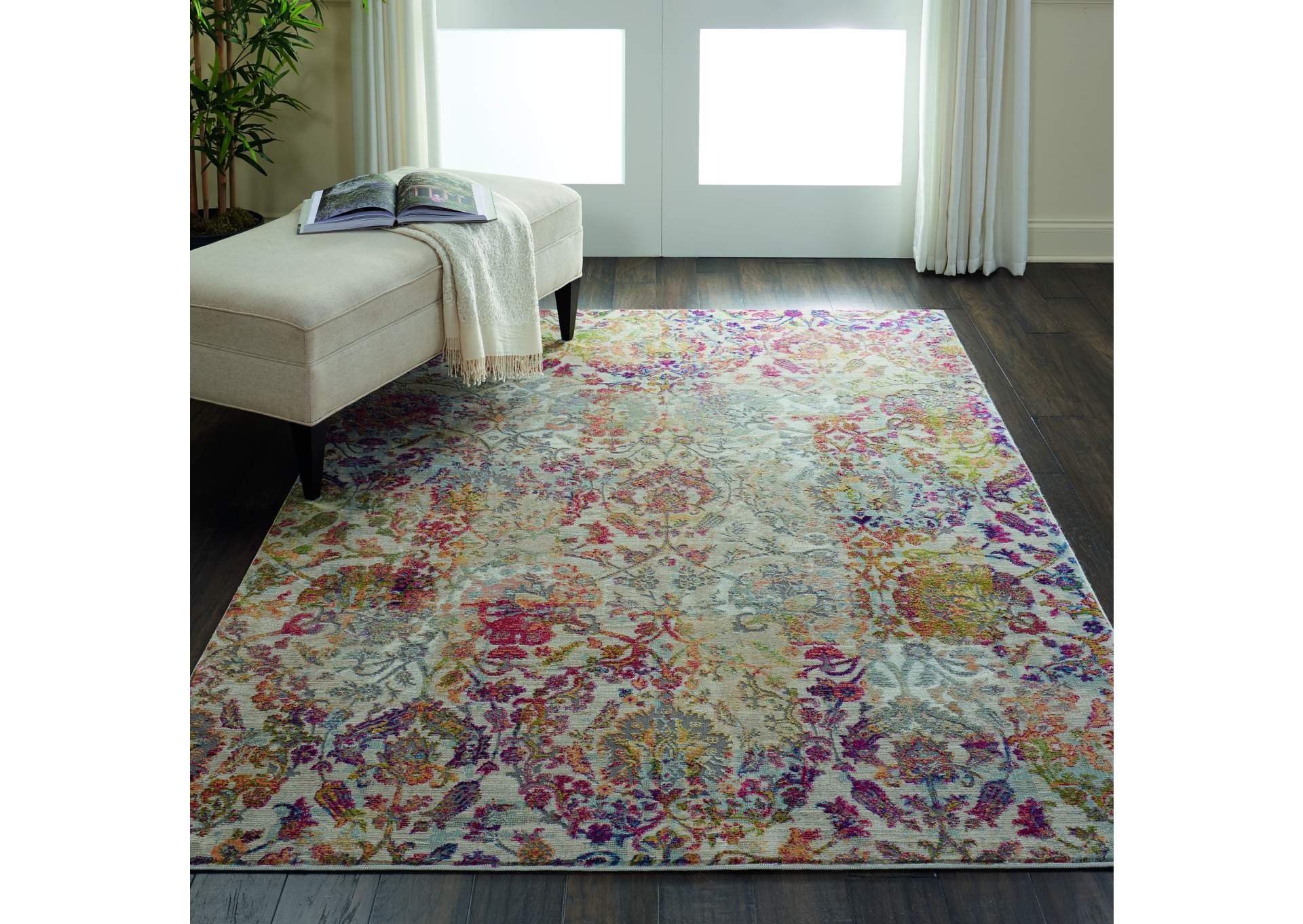 Nourison Ankara Global ANR06 White and Orange 4'x6' French Country Area Rug,Nourison