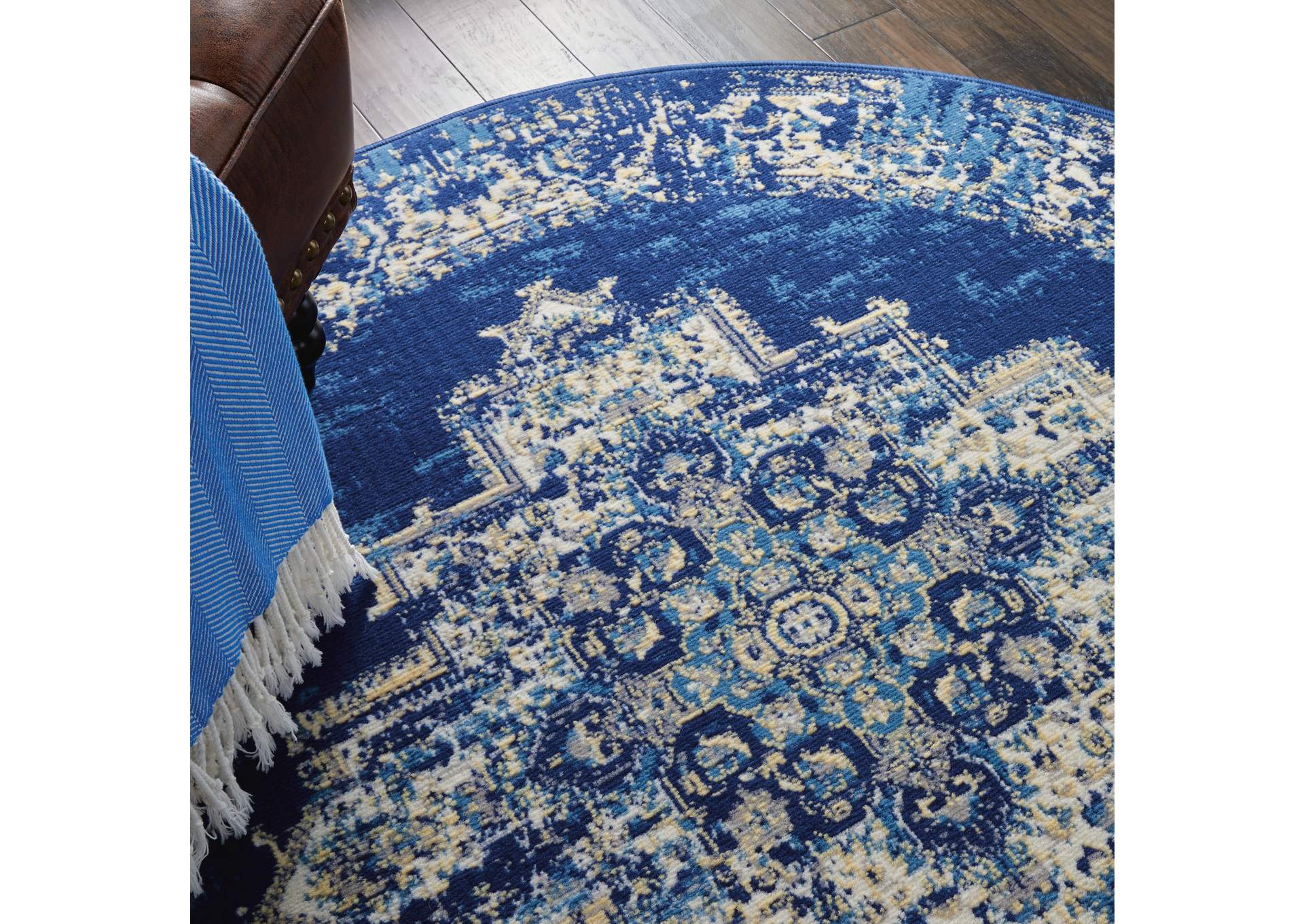 Nourison Grafix GRF14 Blue 5' Round Area Rug,Nourison