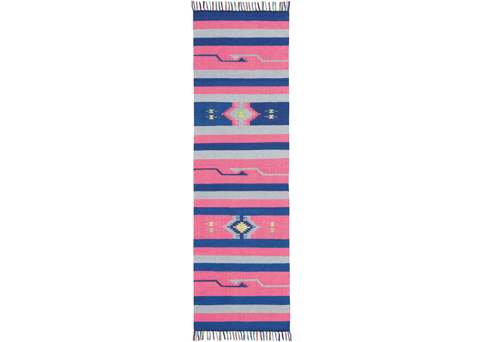 Nourison Baja BAJ01 Pink and Blue 8' Runner Flat Weave Hallway Rug,Nourison