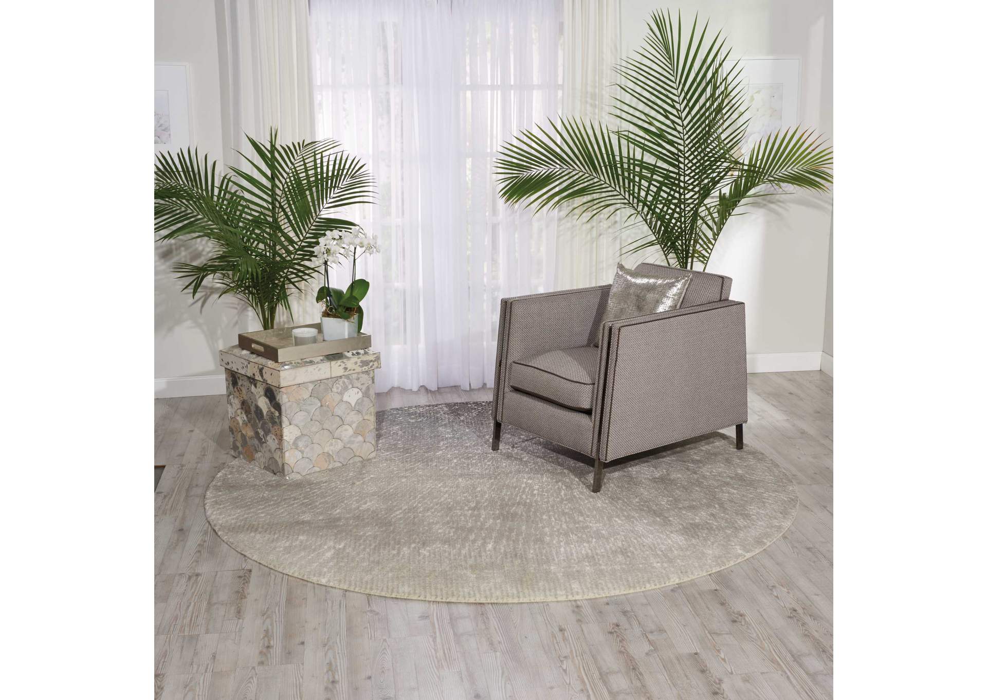 Nourison Twilight TWI12 Grey and White 8' Round Large Rug,Nourison