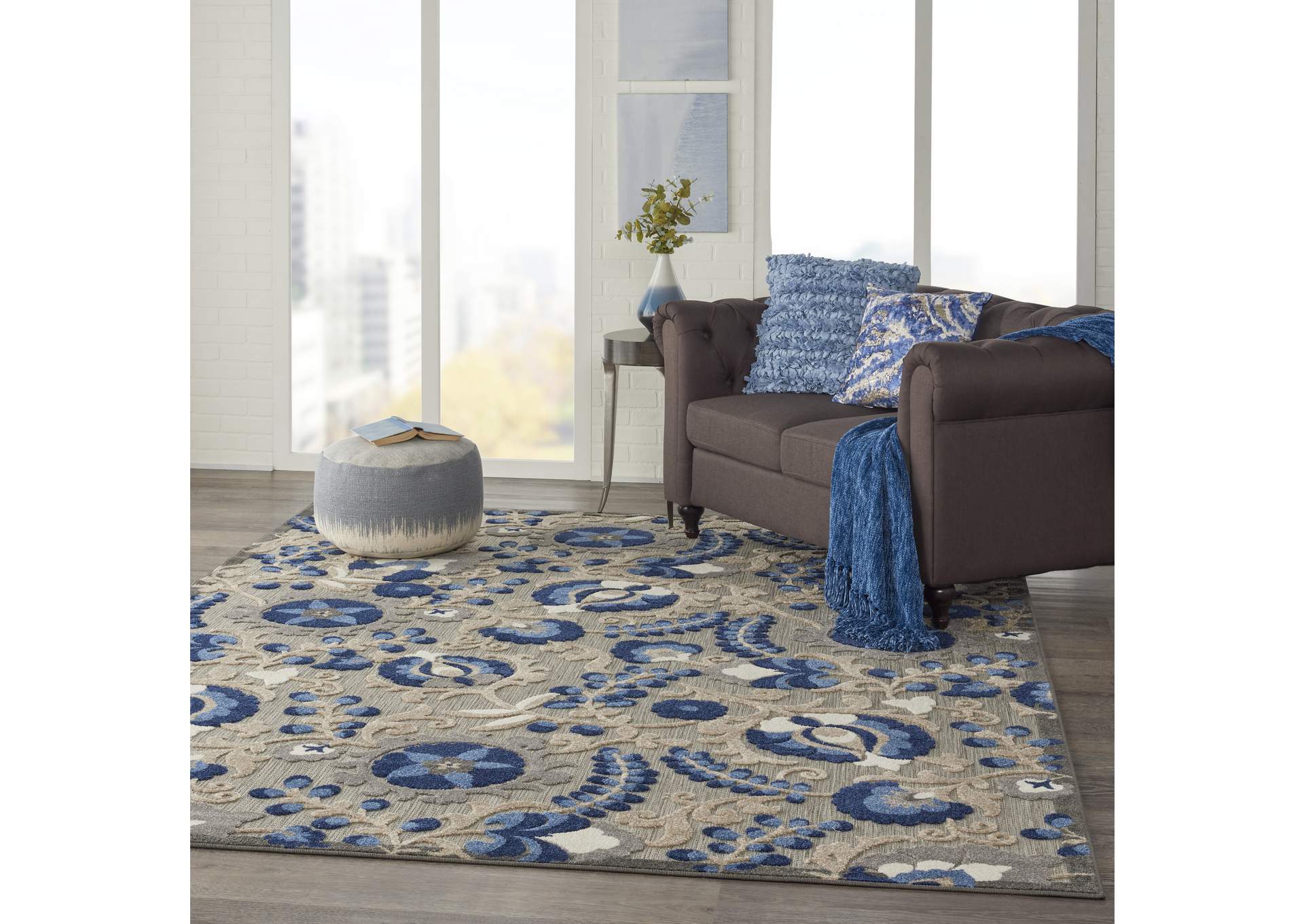 Nourison Aloha 8'x11' Blue Patio Area Rug,Nourison
