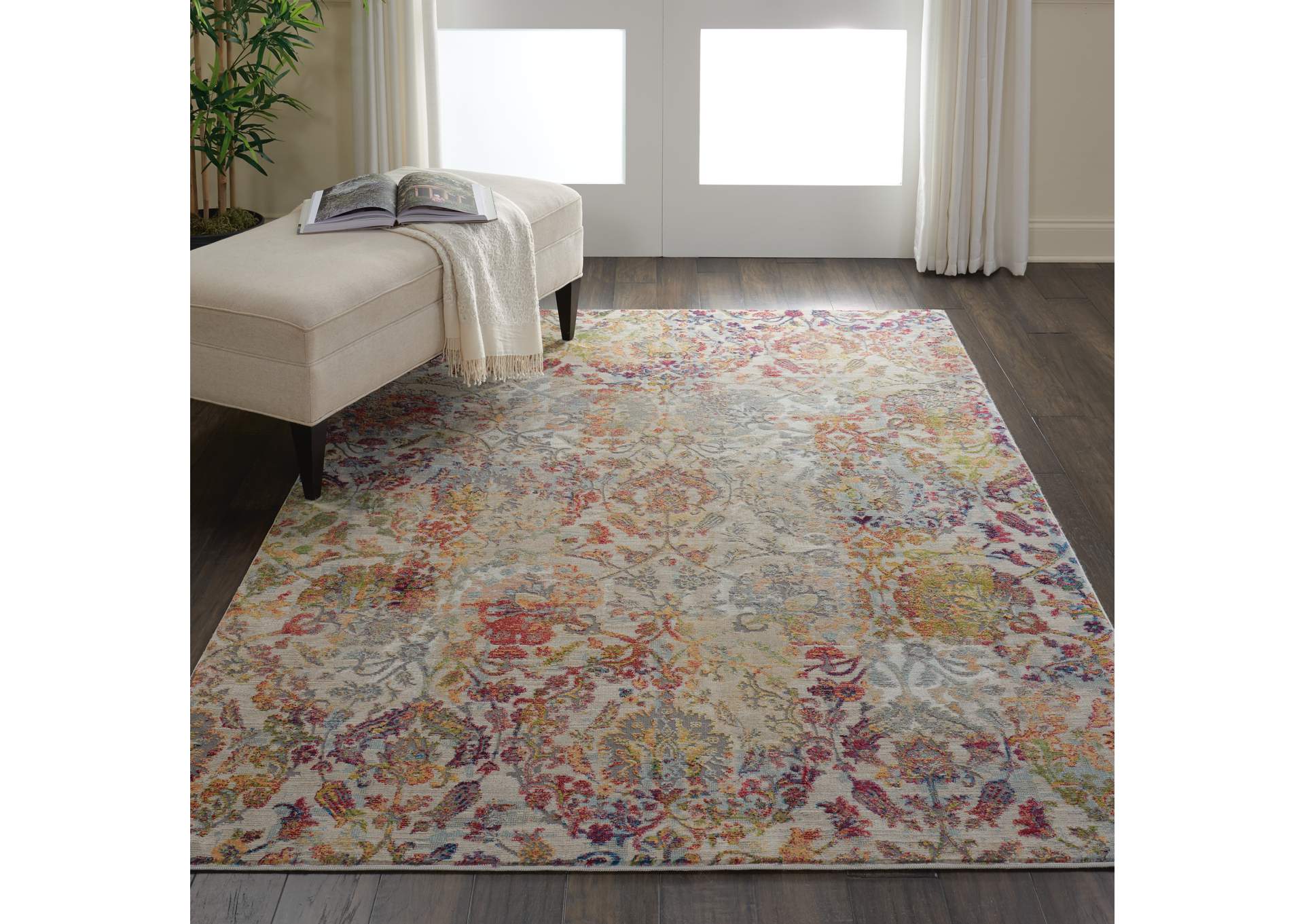 Nourison Ankara Global ANR06 White and Orange 5'x8' French Country Area Rug,Nourison