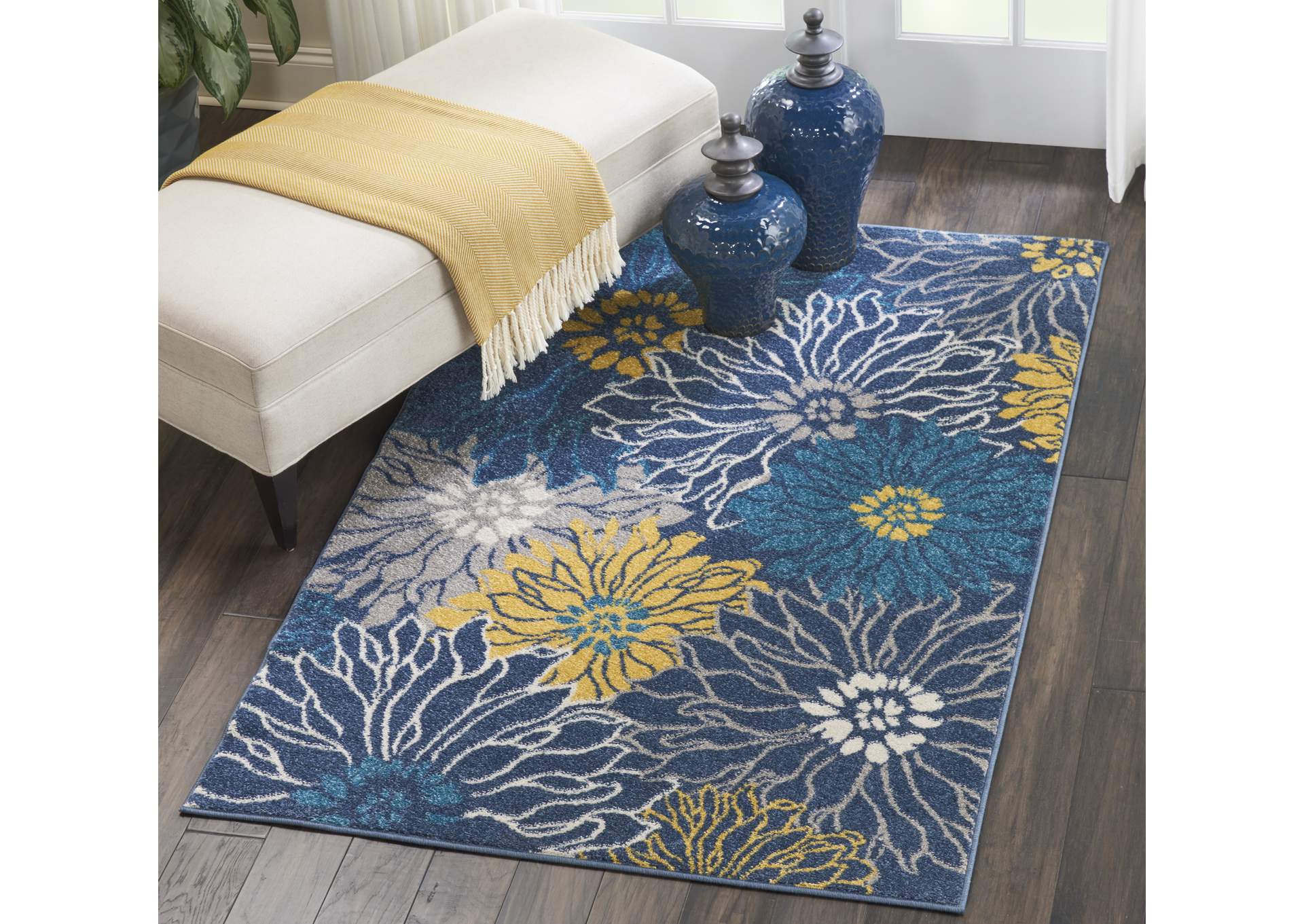 Nourison Passion PSN17 Blue 4'x6' Floral Area Rug,Nourison